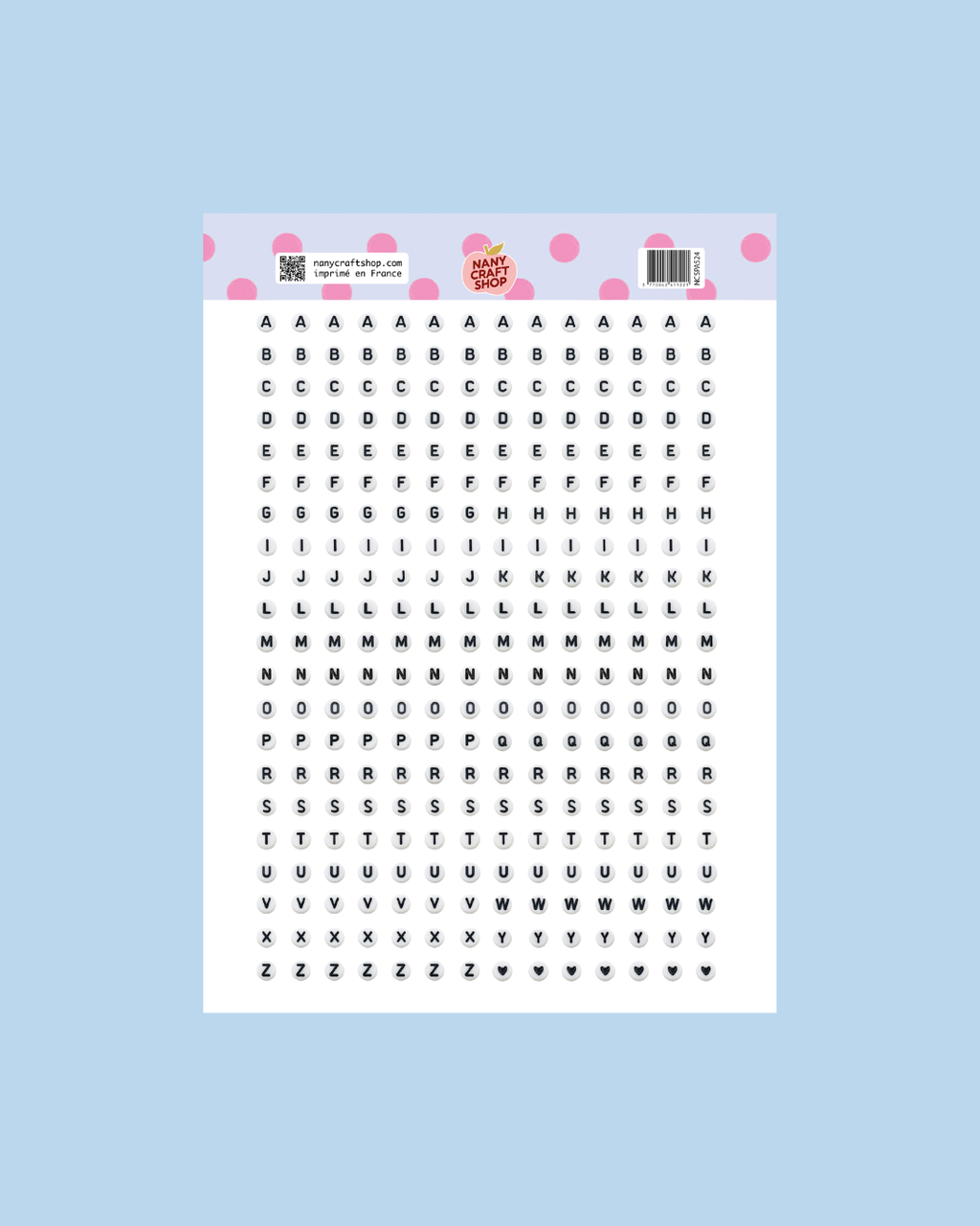 Planche sticker A5 alphabet perles - Nany Craft Shop