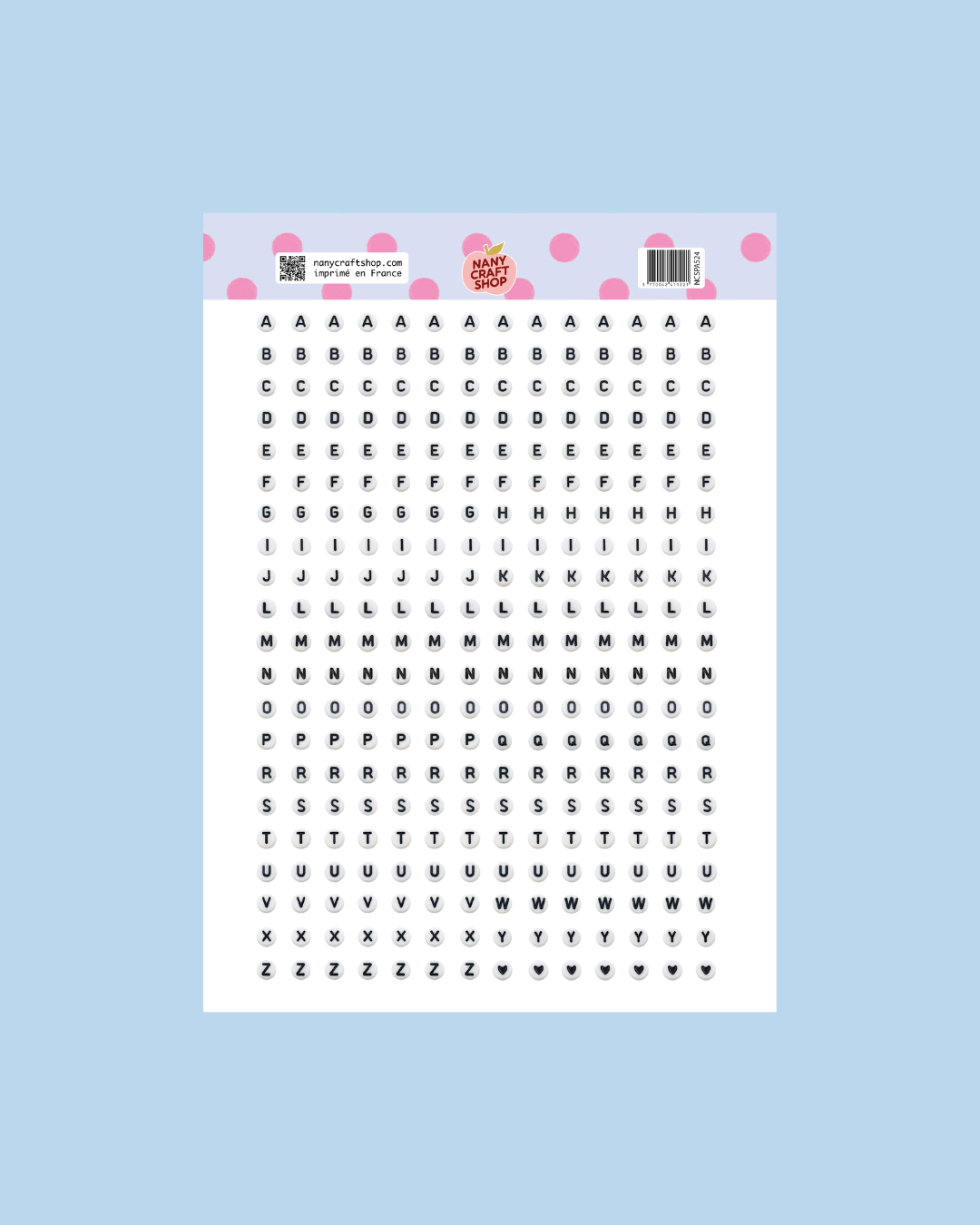 Planche sticker A5 alphabet perles - Nany Craft Shop