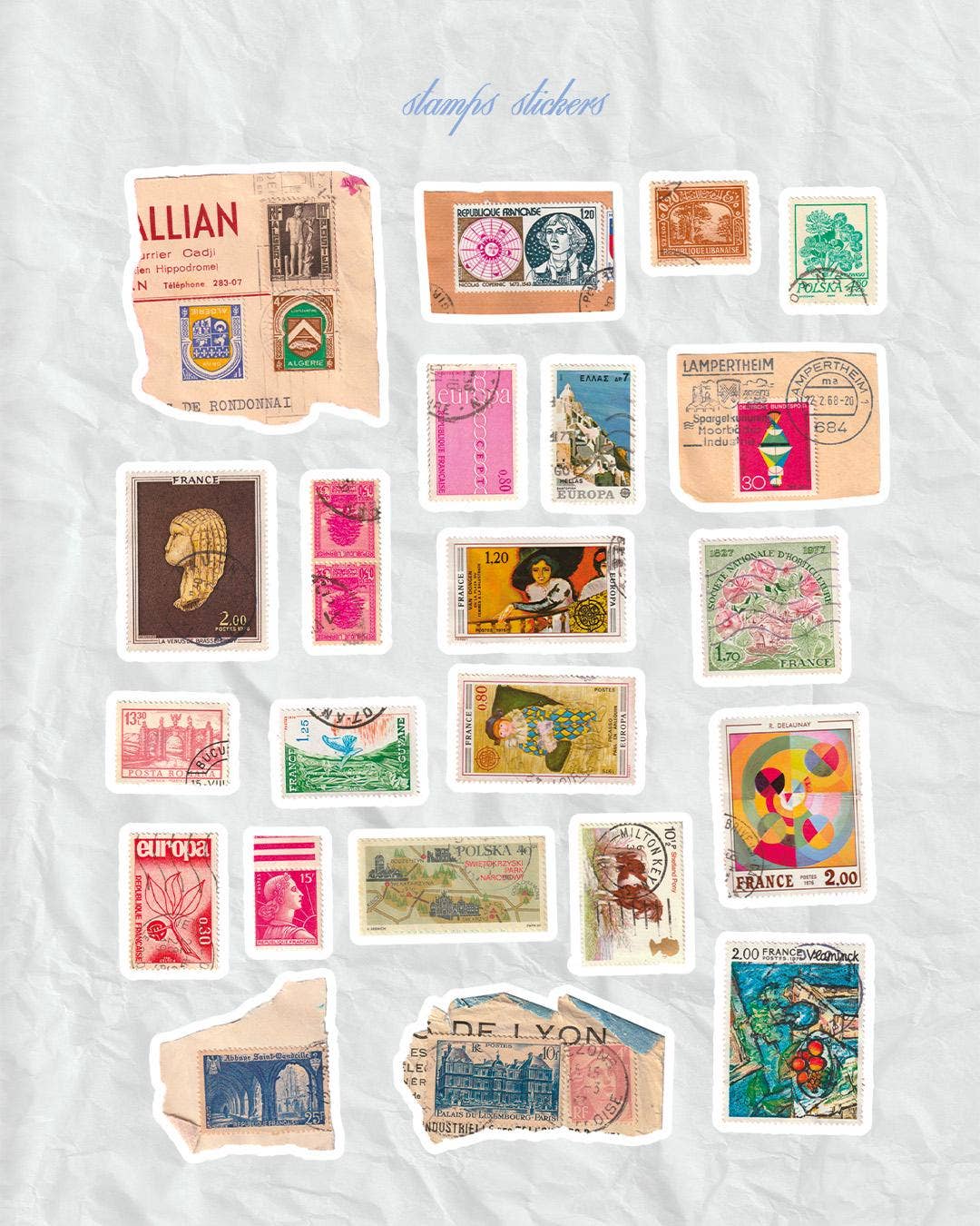 Planche de stickers timbres - Studio Louja
