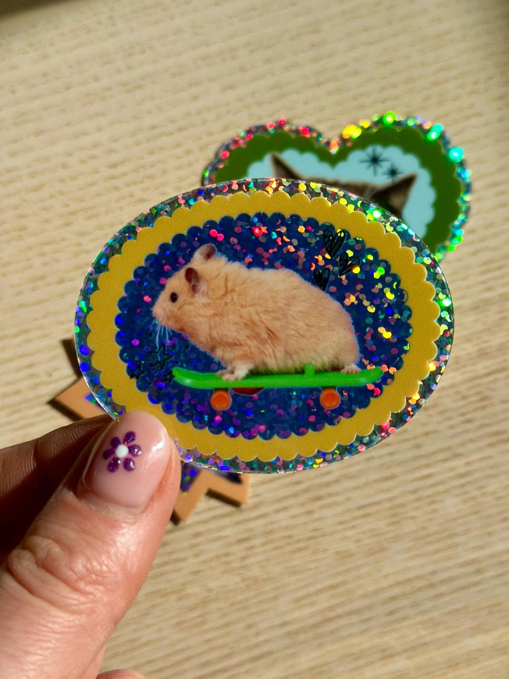Sticker Scintillant Hamster Skateur — Shellflower