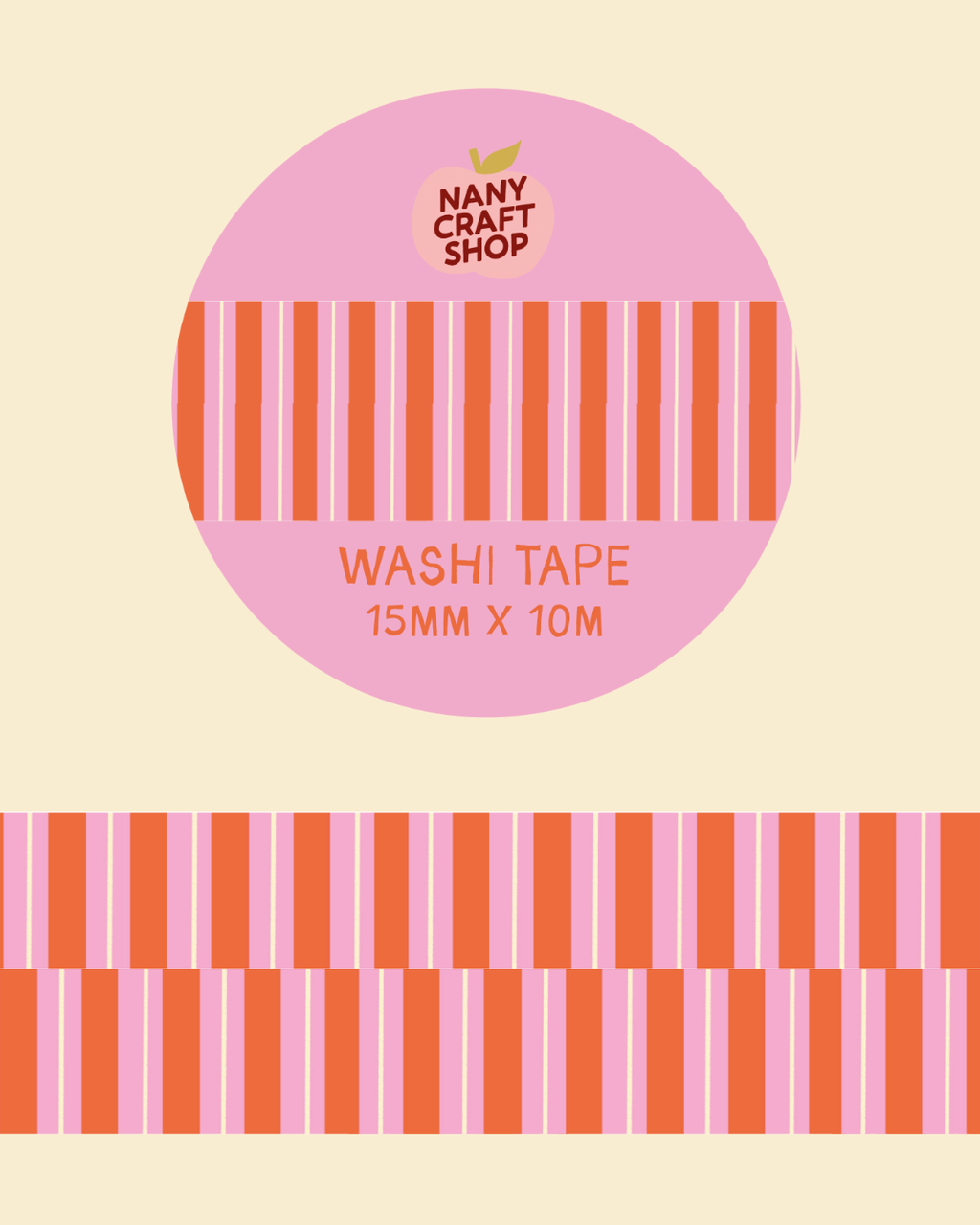 Washi Tape - Rayures Rose et Rouge - Nany Craft Shop
