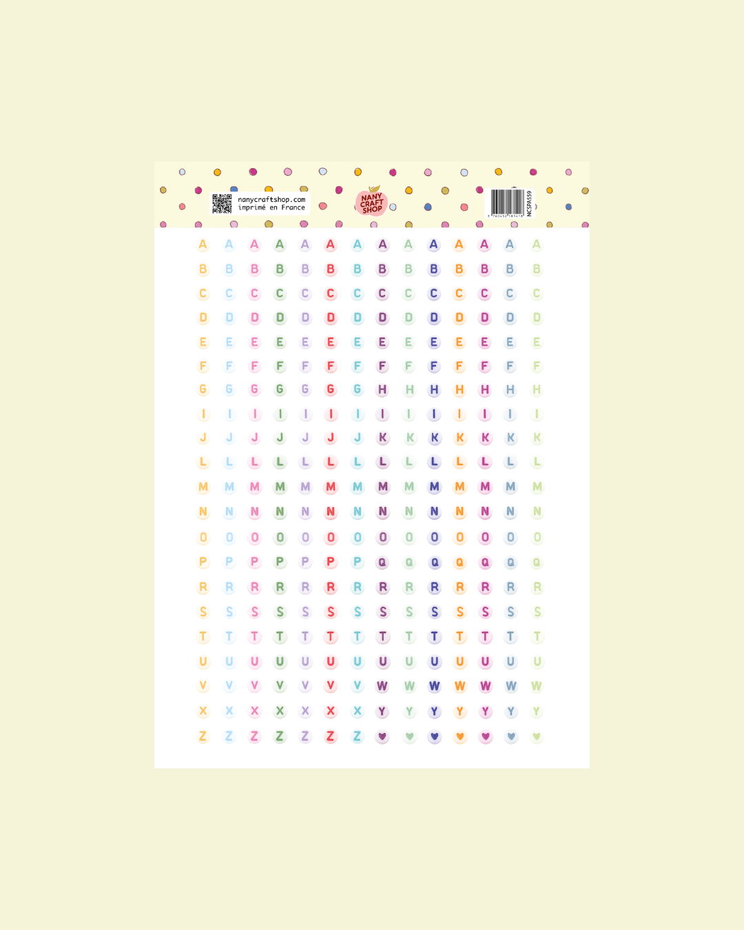 Planche stickers alphabet perles multicolores — Nany Craft Shop