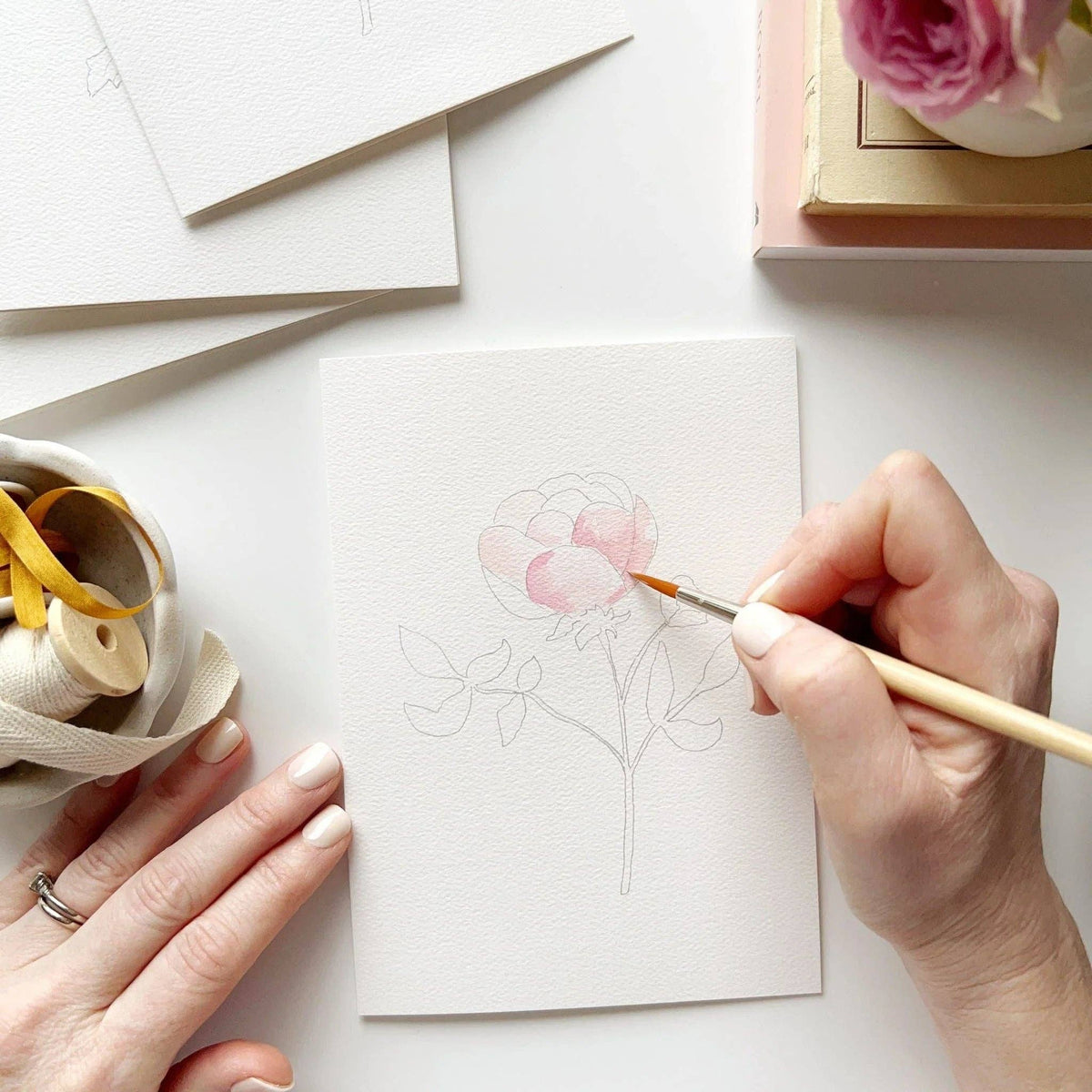 8 Cartes aquarelle à peindre avec des fleurs de jardin - Emily Lex