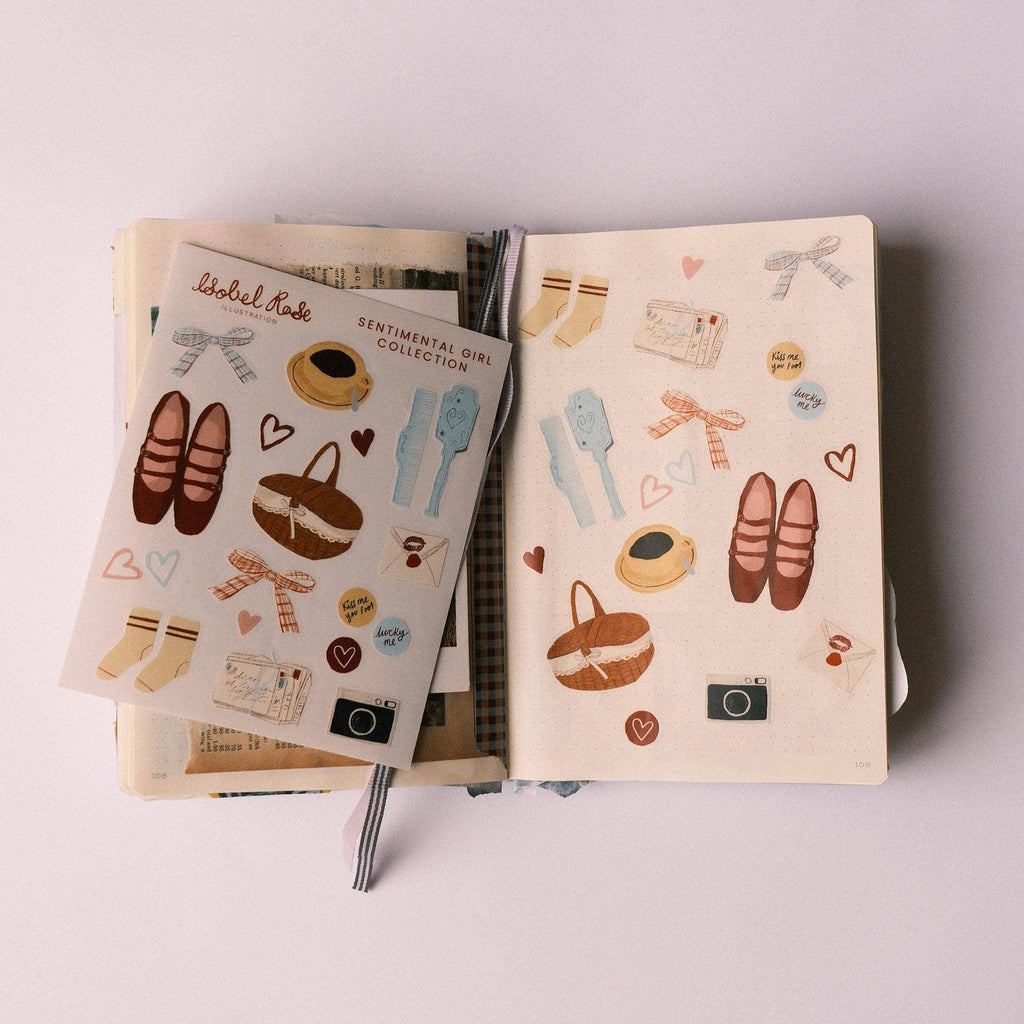 Planche de stickers « Sentimental Girl » - Isobel Rose Illustration