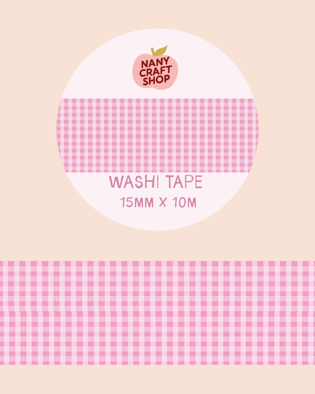 Washi Tape - vichy rose - Nany Craft Shop