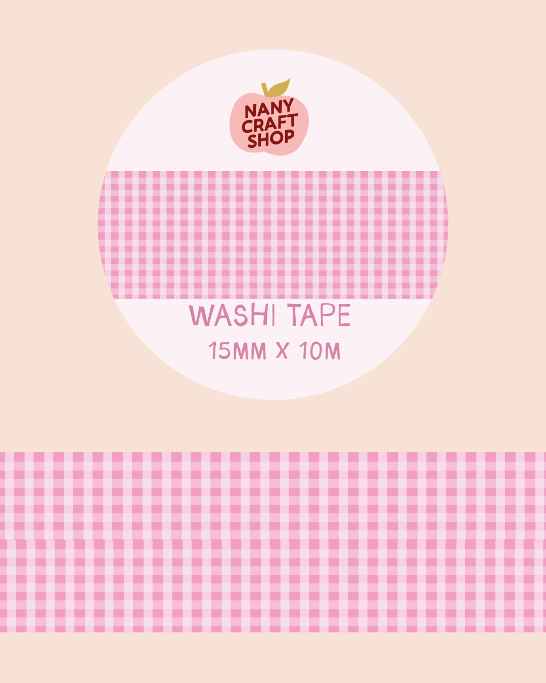 Washi Tape - vichy rose - Nany Craft Shop