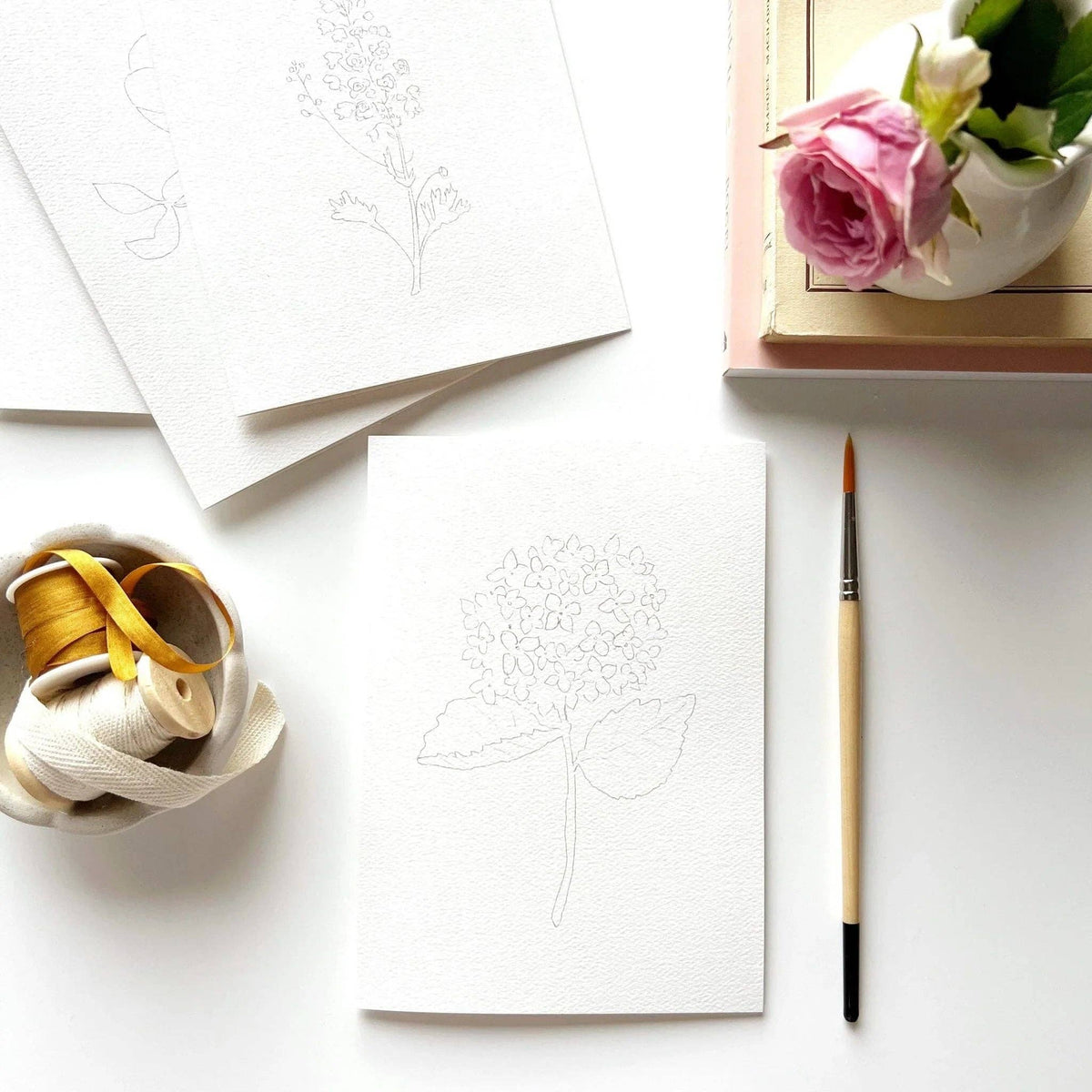 8 Cartes aquarelle à peindre avec des fleurs de jardin - Emily Lex