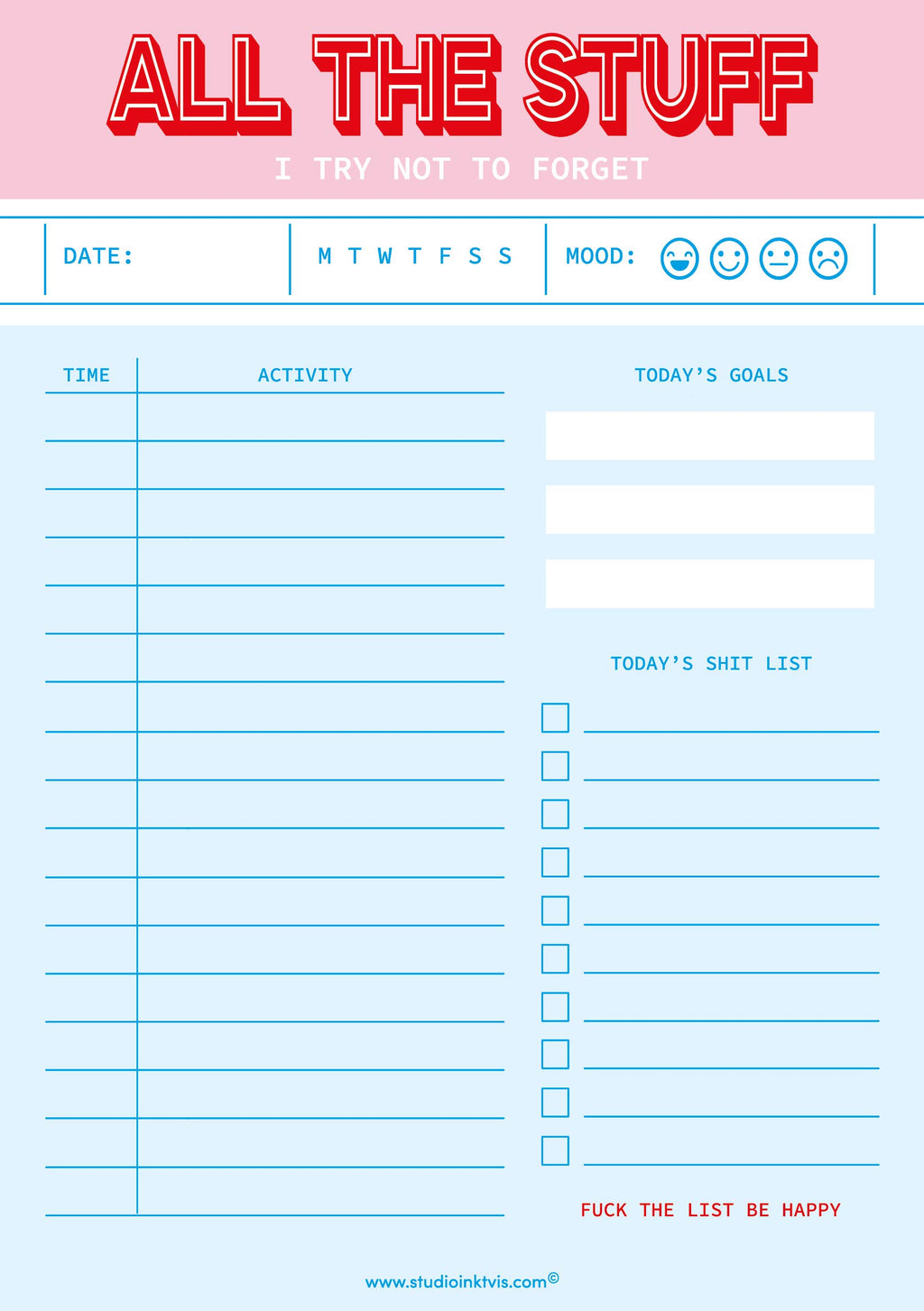 Carnet de Notes A5 Rose — All The Stuff I Try Not To Forget · Studio Inktvis