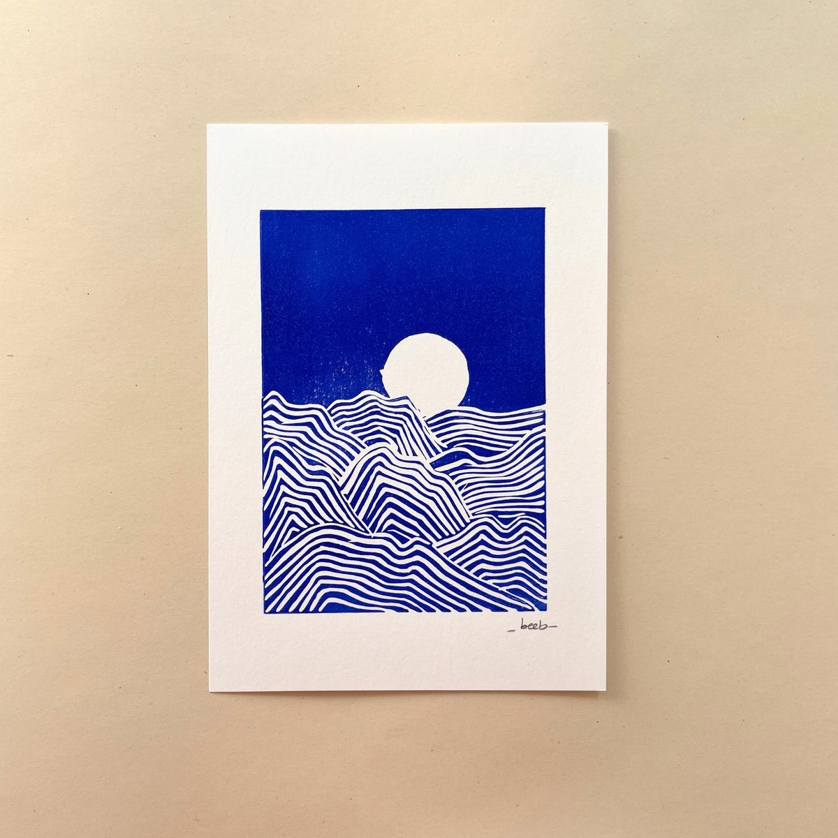 Linogravure A5 (15 cm x 21 cm) - Vagues - Beeb