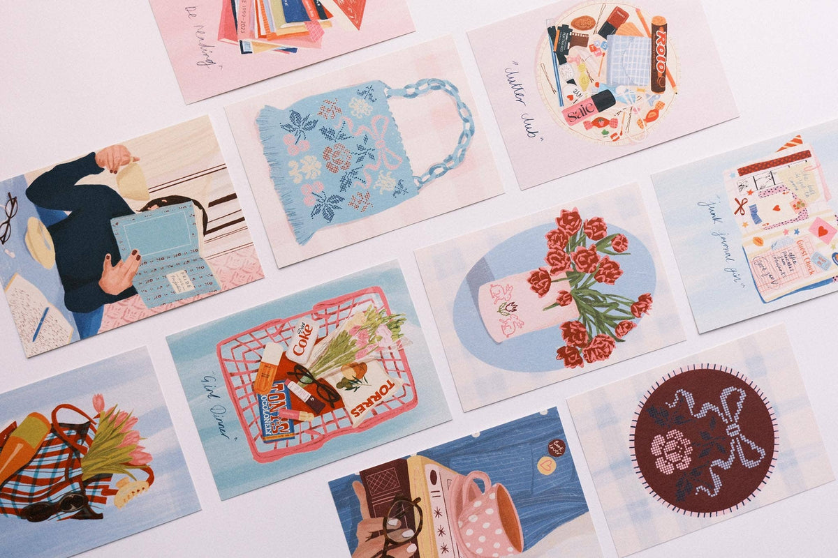 Carte postale illustrée, Lecture au café  — Isobel Rose Illustration