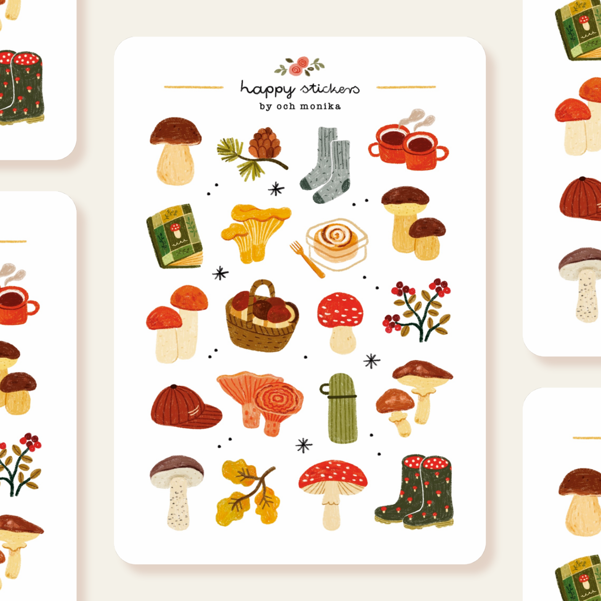 Planche de stickers Cueillette de champignons - Och Monika