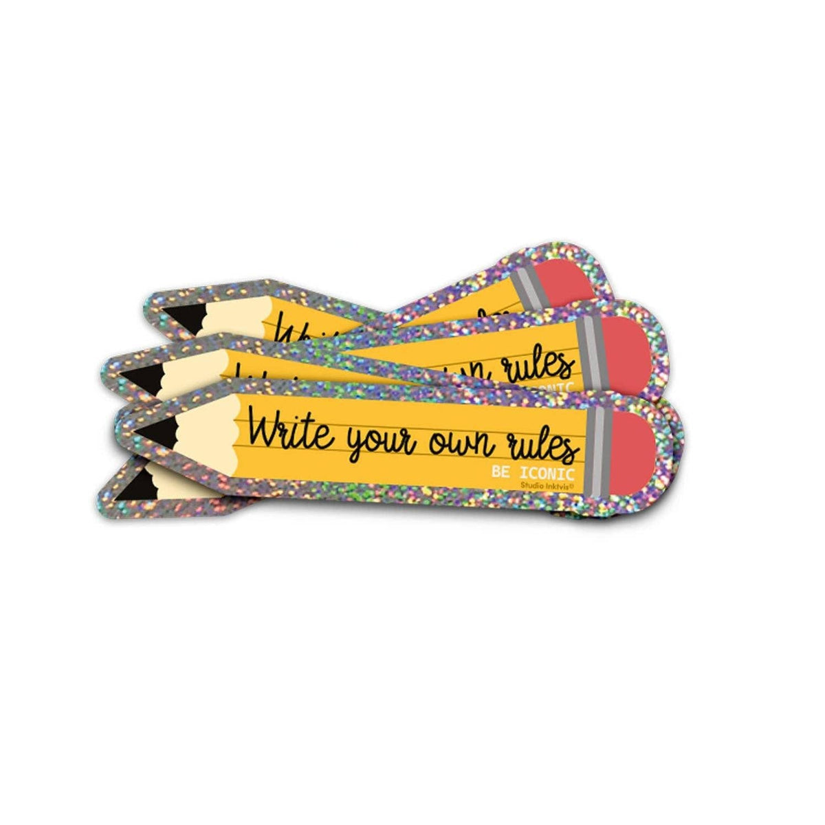 Sticker pailleté « Write your own rules » Crayon — compatible lave-vaisselle — Studio Inktvis