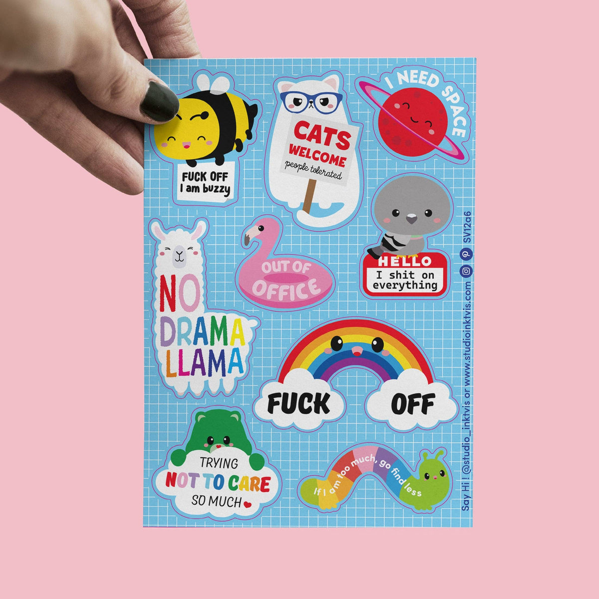 Planche de stickers Lama mignon et impertinent « No Drama » — Studio Inktvis