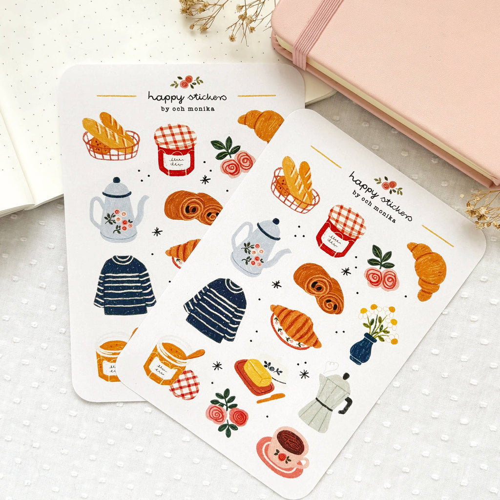Planche de stickers Petit-déjeuner français - Och Monika