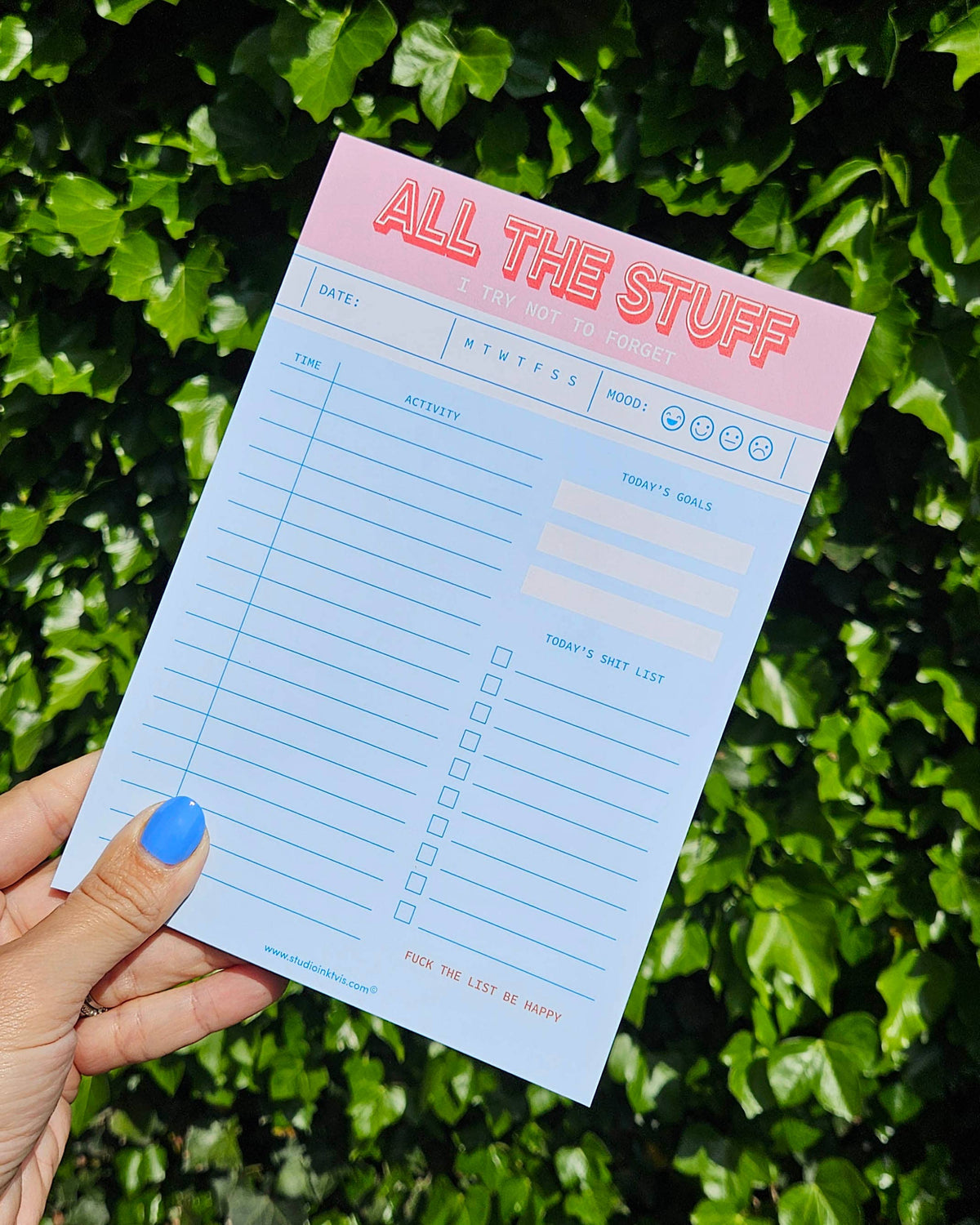 Carnet de Notes A5 Rose — All The Stuff I Try Not To Forget · Studio Inktvis