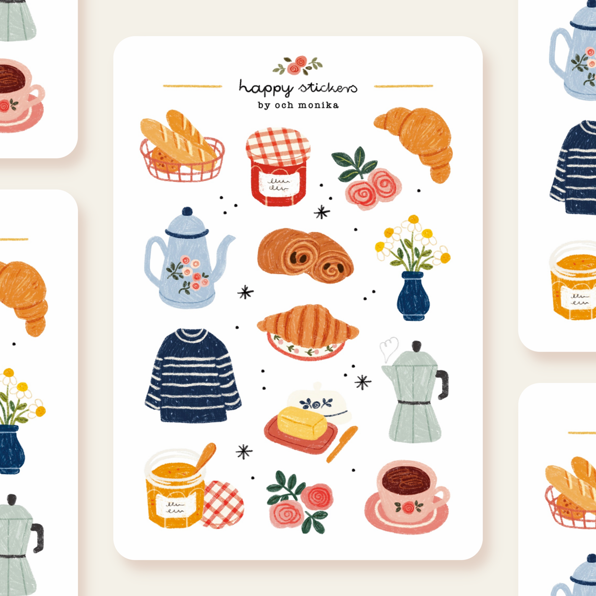 Planche de stickers Petit-déjeuner français - Och Monika