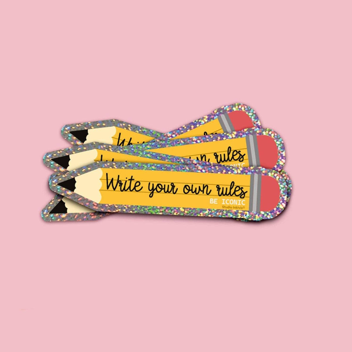 Sticker pailleté « Write your own rules » Crayon — compatible lave-vaisselle — Studio Inktvis