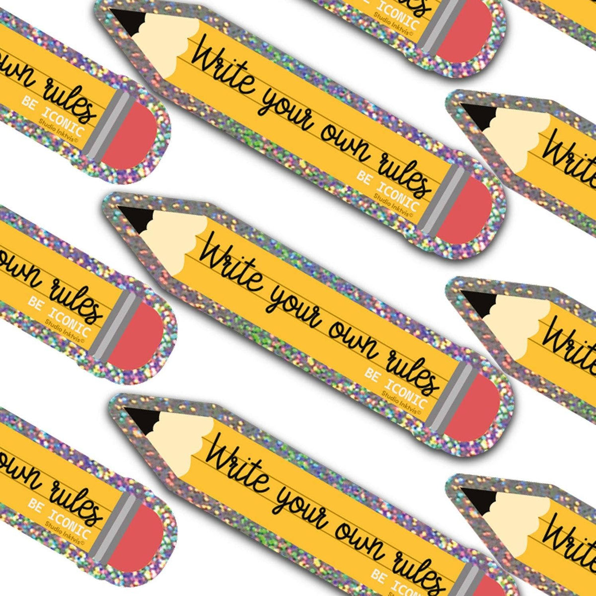 Sticker pailleté « Write your own rules » Crayon — compatible lave-vaisselle — Studio Inktvis