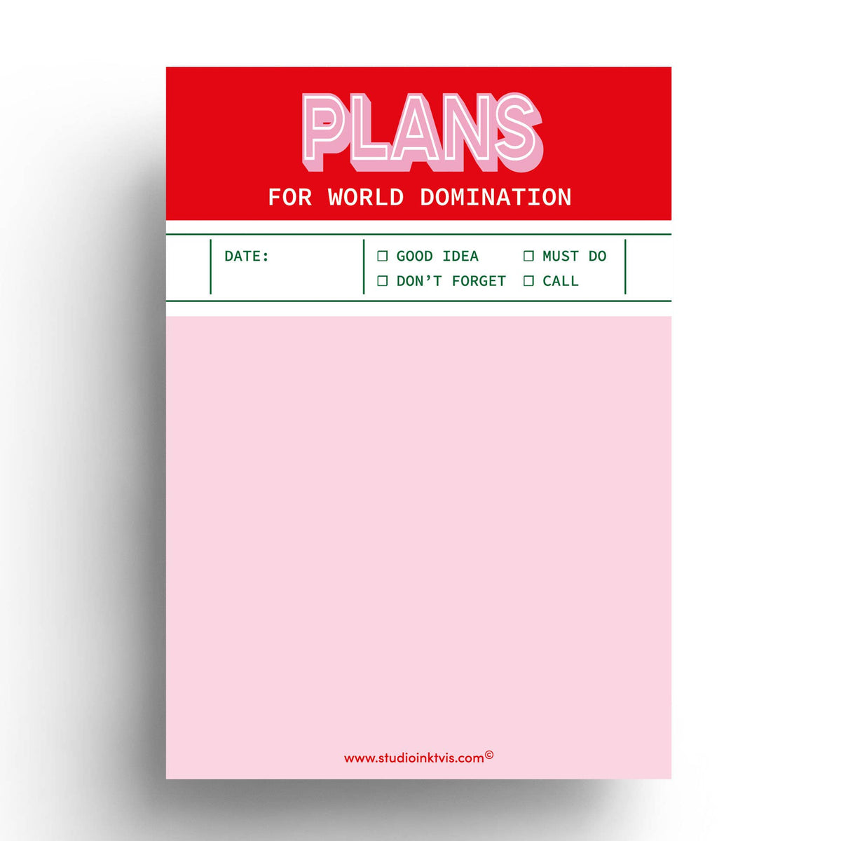 Bloc-notes A6 — Plans de Domination Mondiale · Studio Inktvis