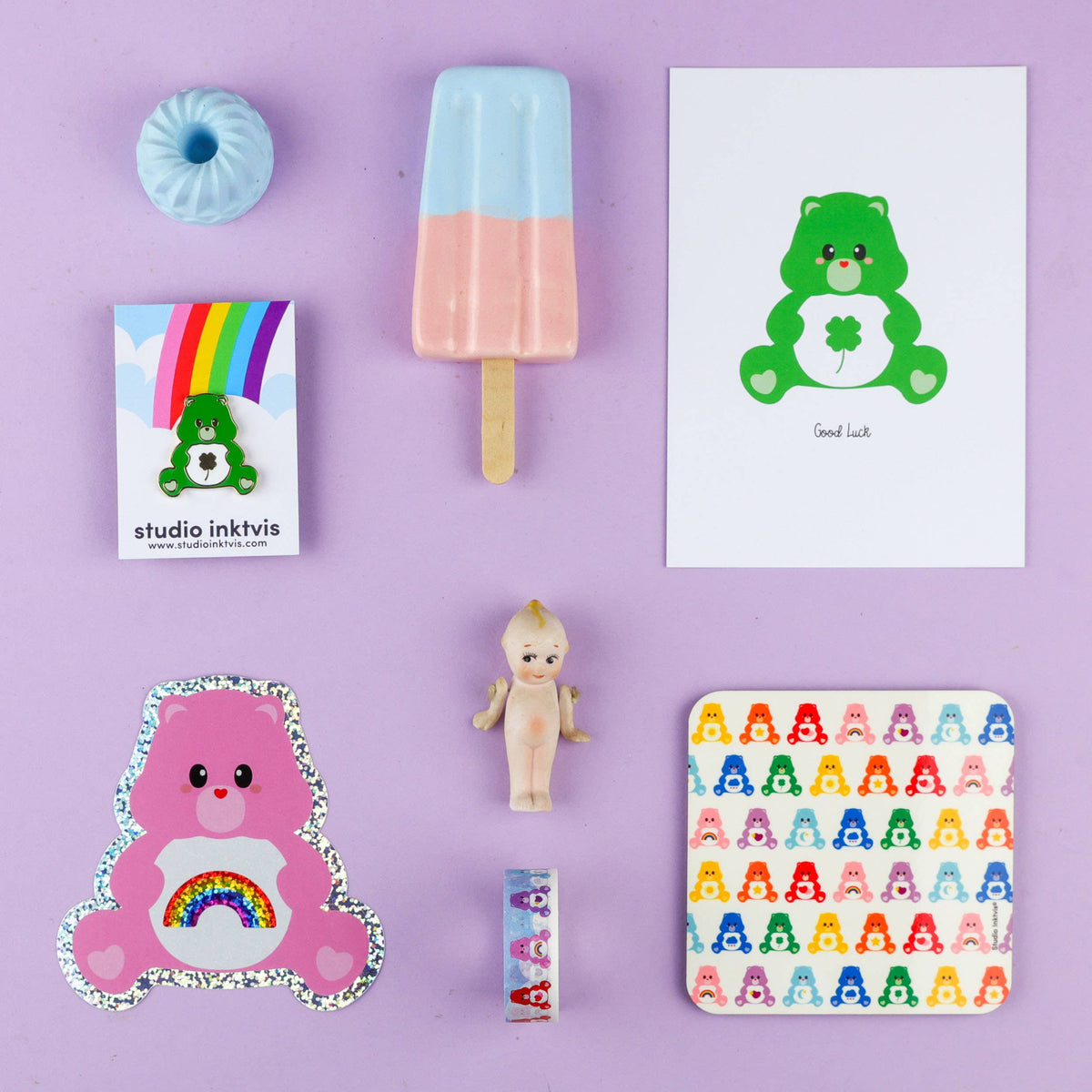 Sticker Pailleté Bisounours— Sending Rainbows · Studio Inktvis