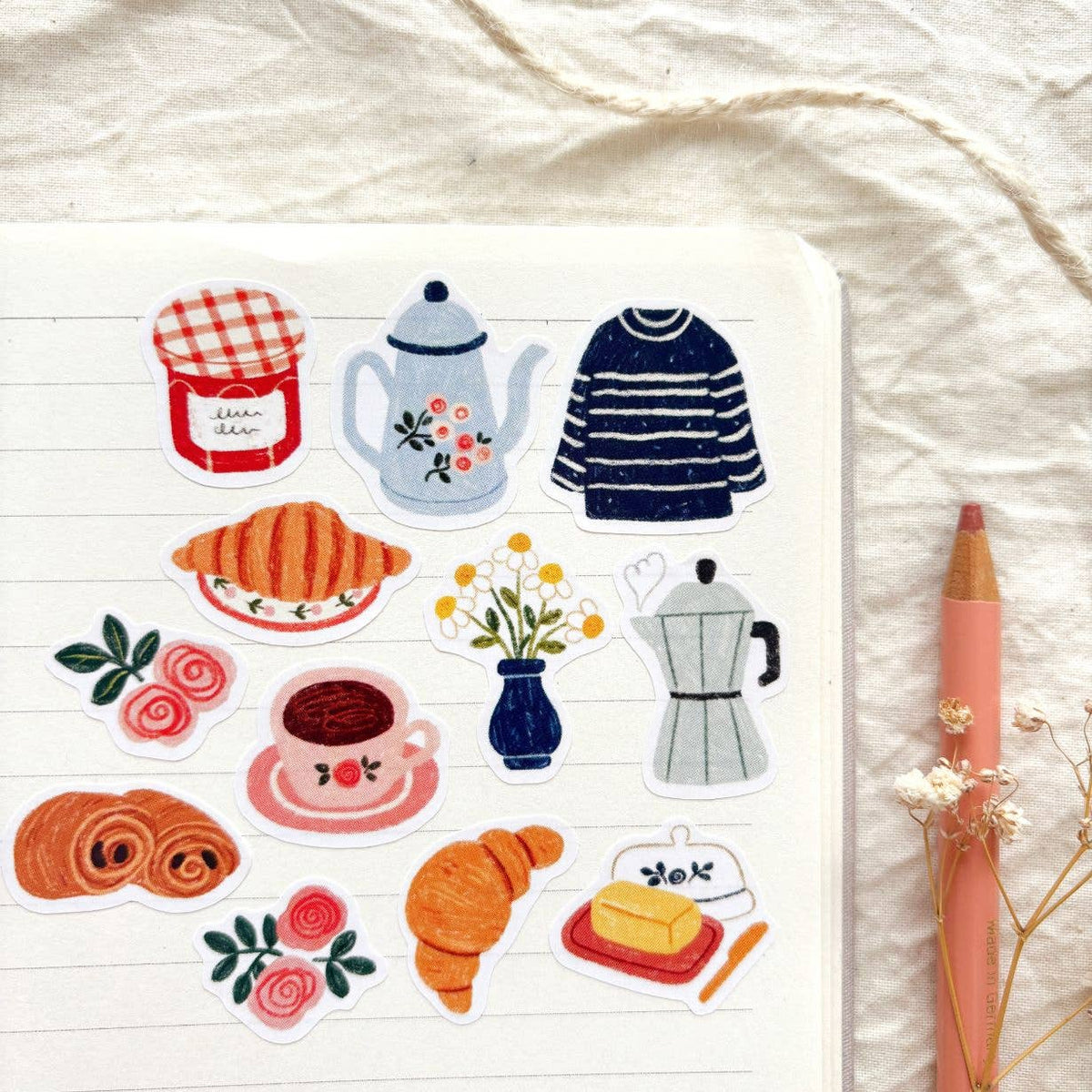 Planche de stickers Petit-déjeuner français - Och Monika