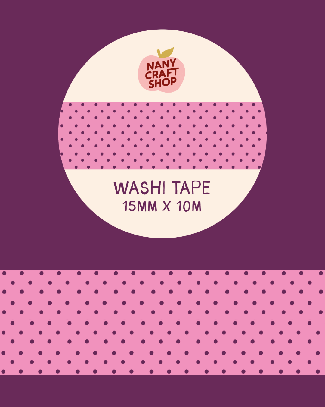 Washi Tape - Polka Dot Rose et noir - Nany Craft Shop
