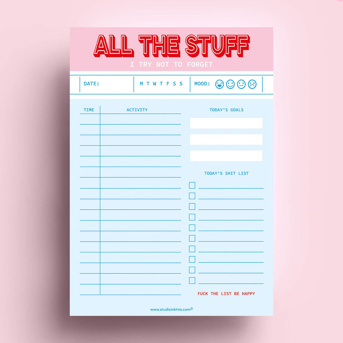 Carnet de Notes A5 Rose — All The Stuff I Try Not To Forget · Studio Inktvis