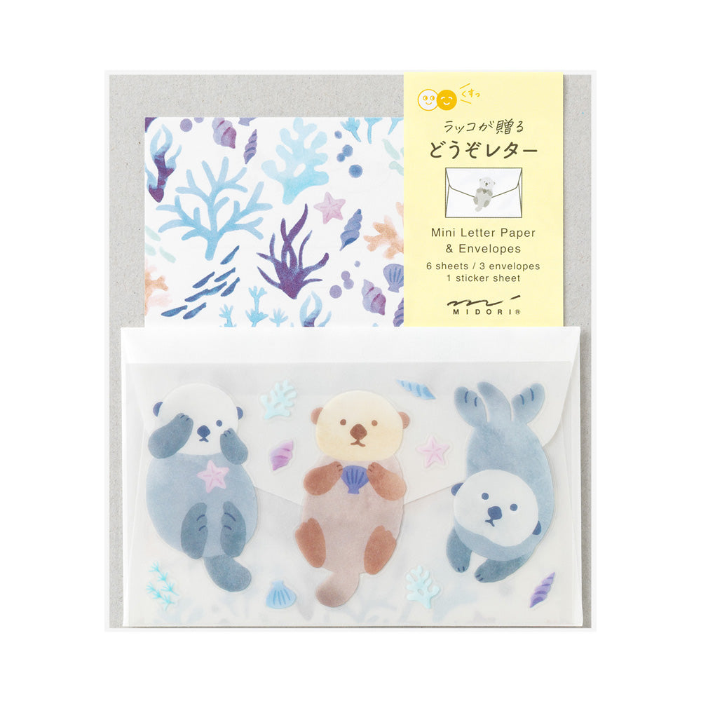 Mini papier à lettres / enveloppes / stickers Loutre et coquillages - Midori