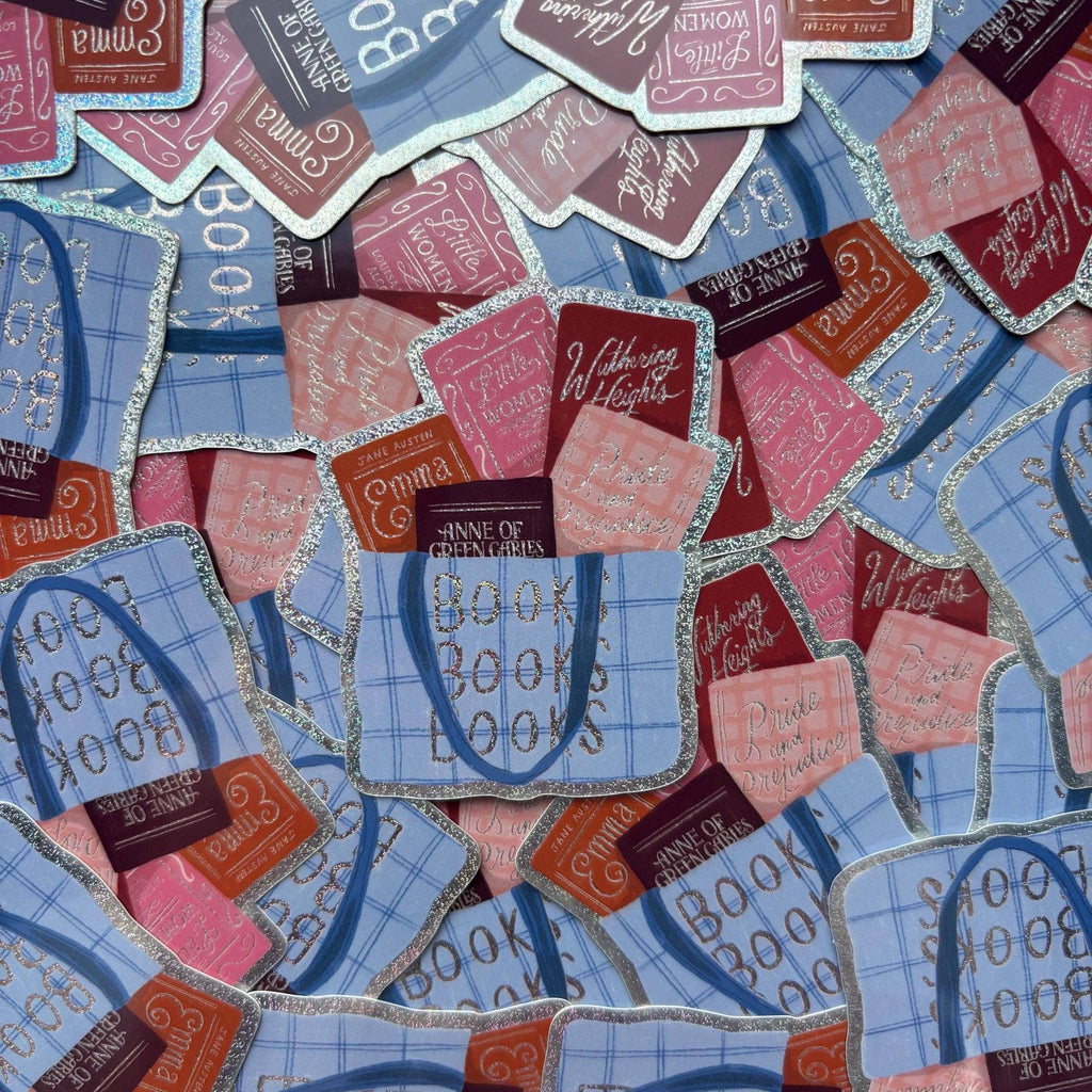 Sticker « Tote bag de livres classiques » - Isobel Rose illustration