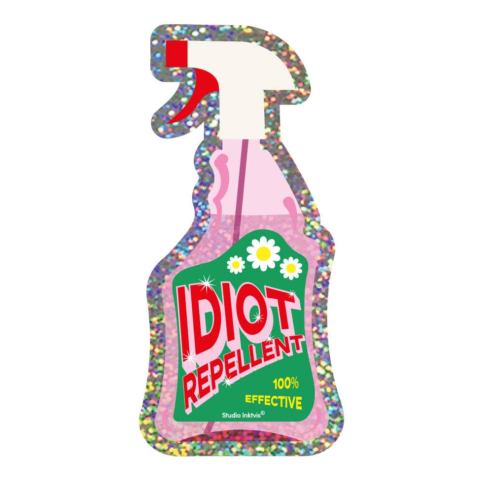 Sticker Pailleté — Spray Répulsif à Idiots · Studio Inktvis