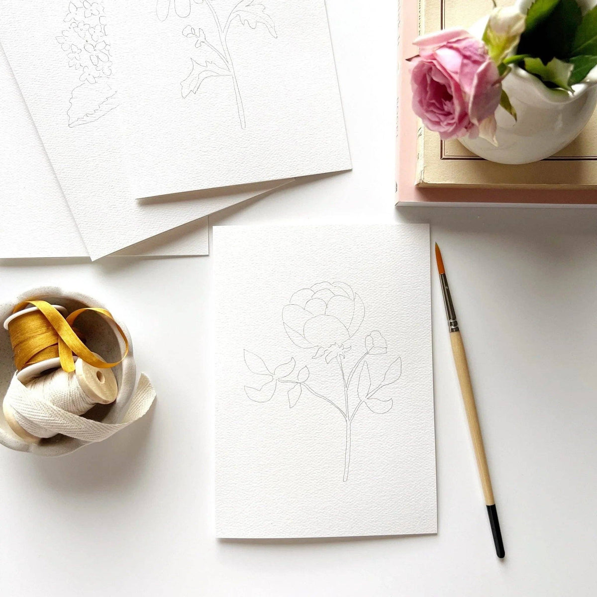 8 Cartes aquarelle à peindre avec des fleurs de jardin - Emily Lex