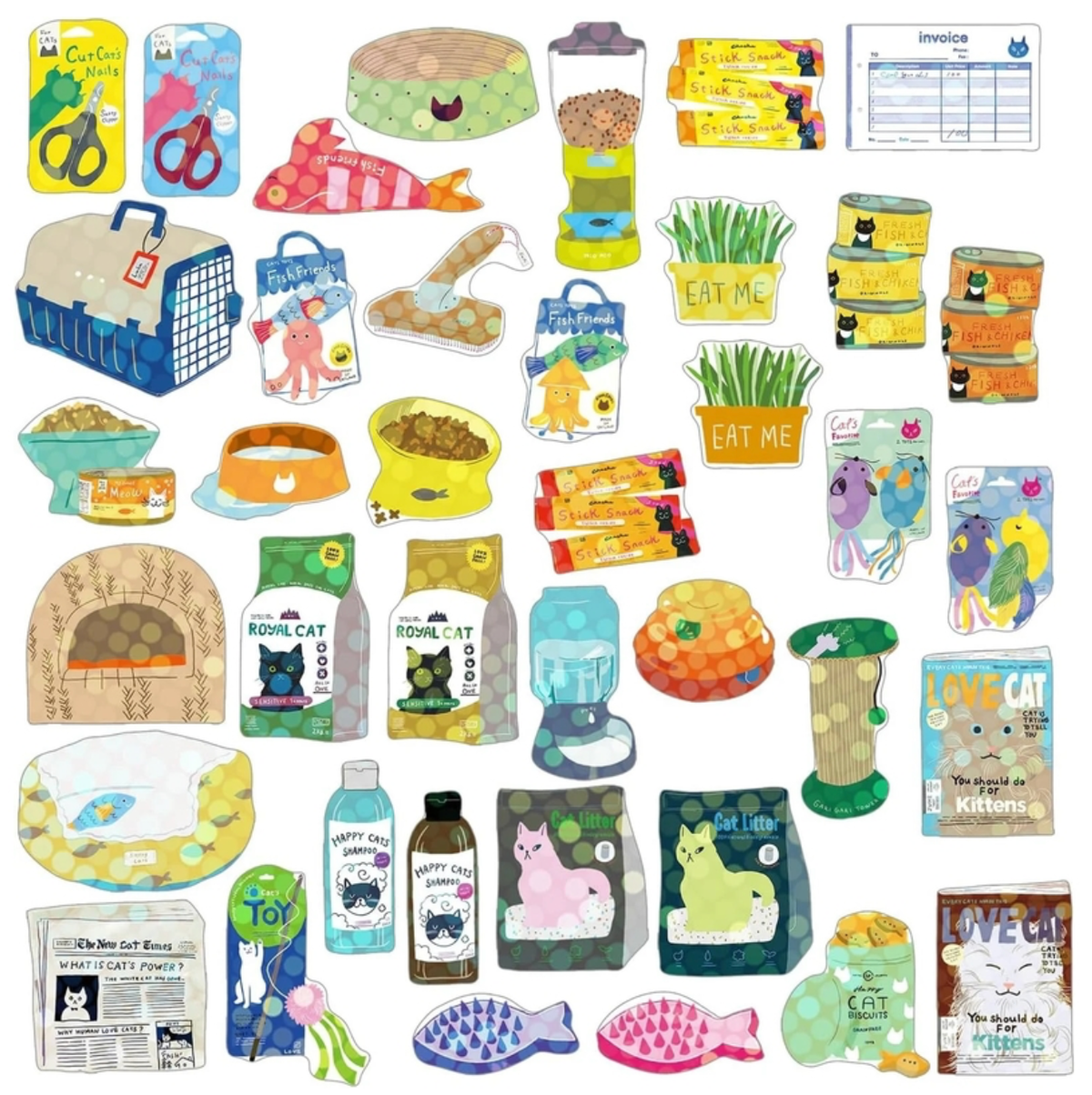 Boîte de 40 mini stickers « Cat Supply » — Greeting Life