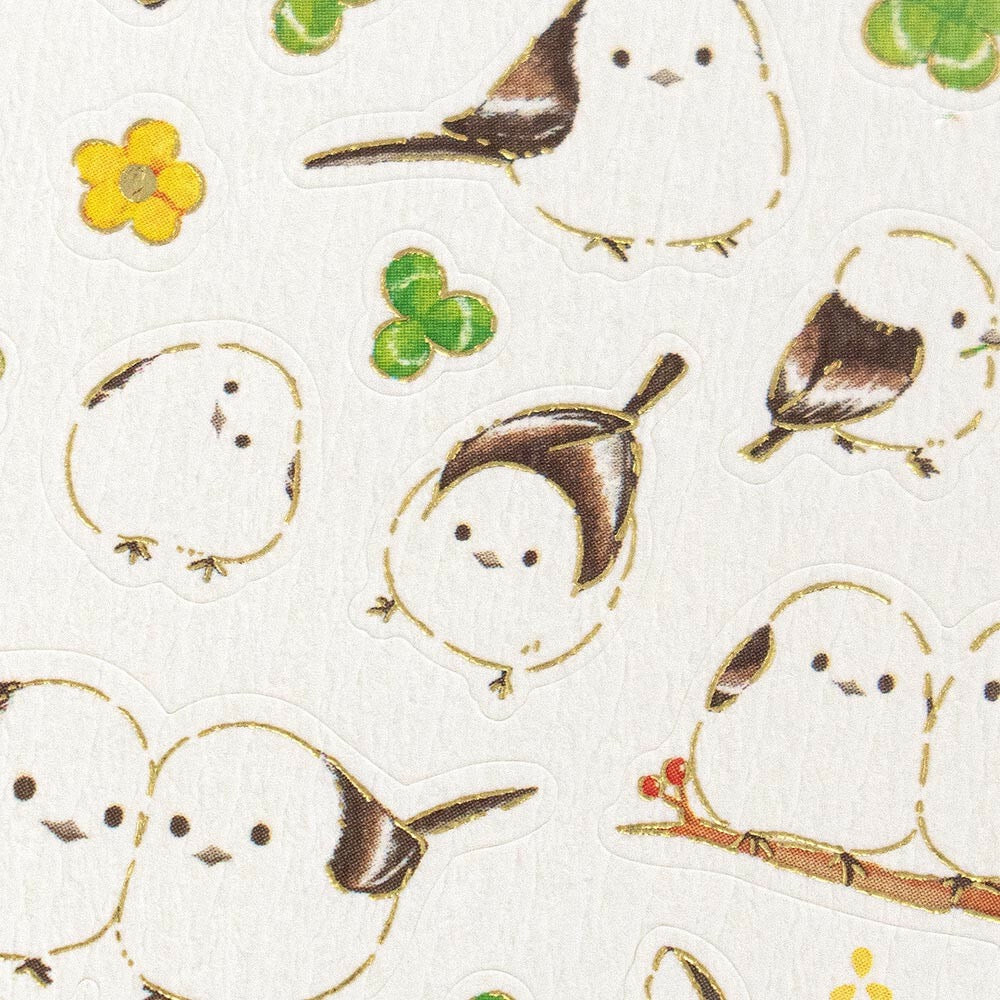 Planche de sticker japonais – Oiseau Shimaenaga et Trefle – NB.CO.