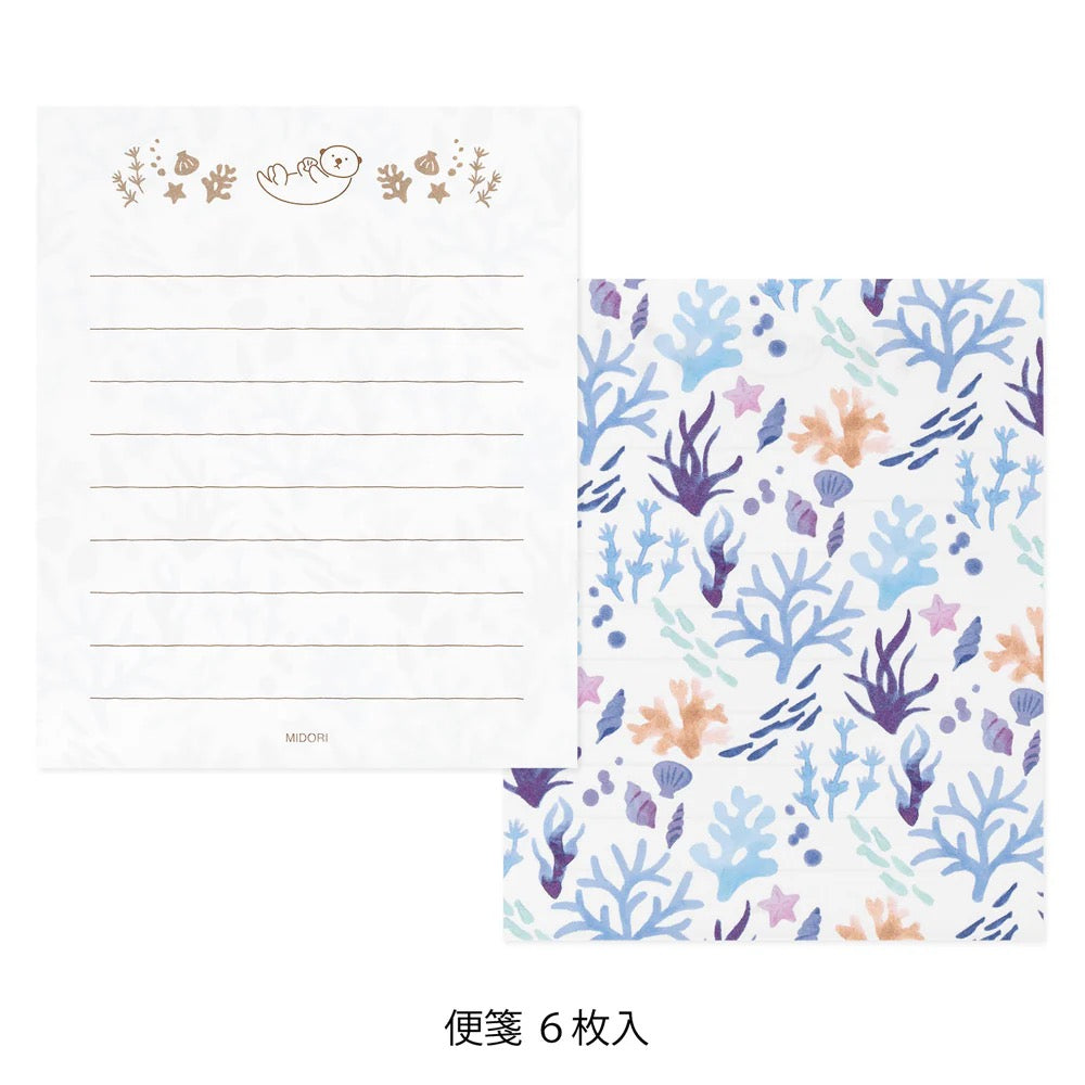 Mini papier à lettres / enveloppes / stickers Loutre et coquillages - Midori
