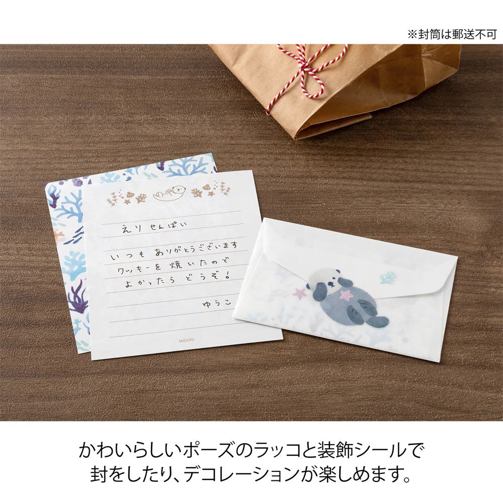 Mini papier à lettres / enveloppes / stickers Loutre et coquillages - Midori