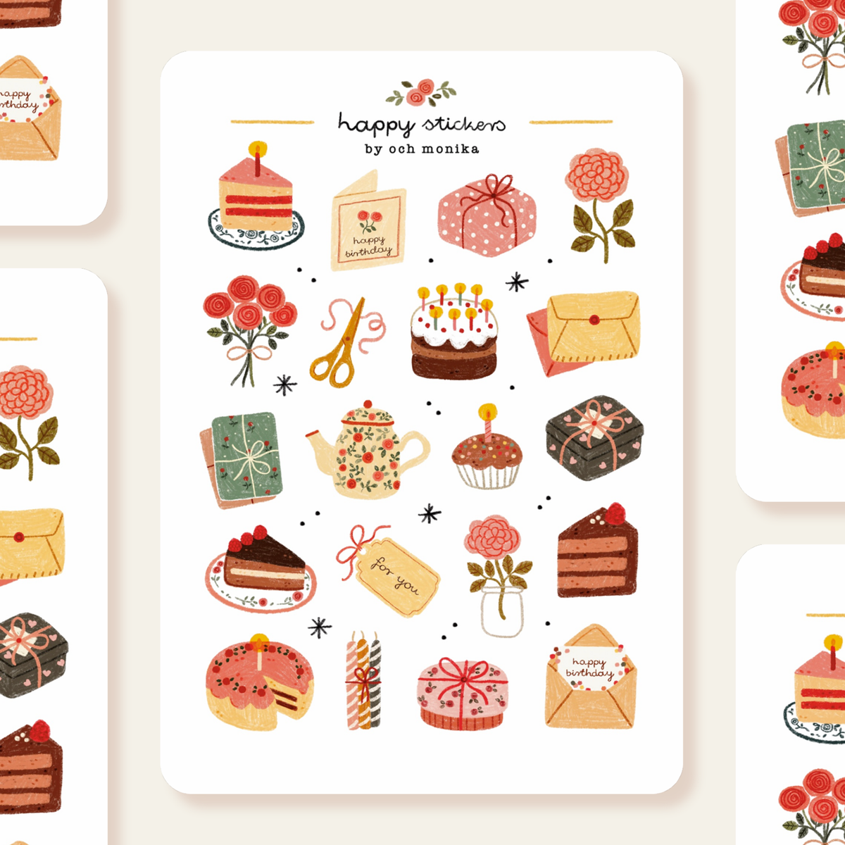 Planche de stickers Anniversaire Sucré - Och Monika