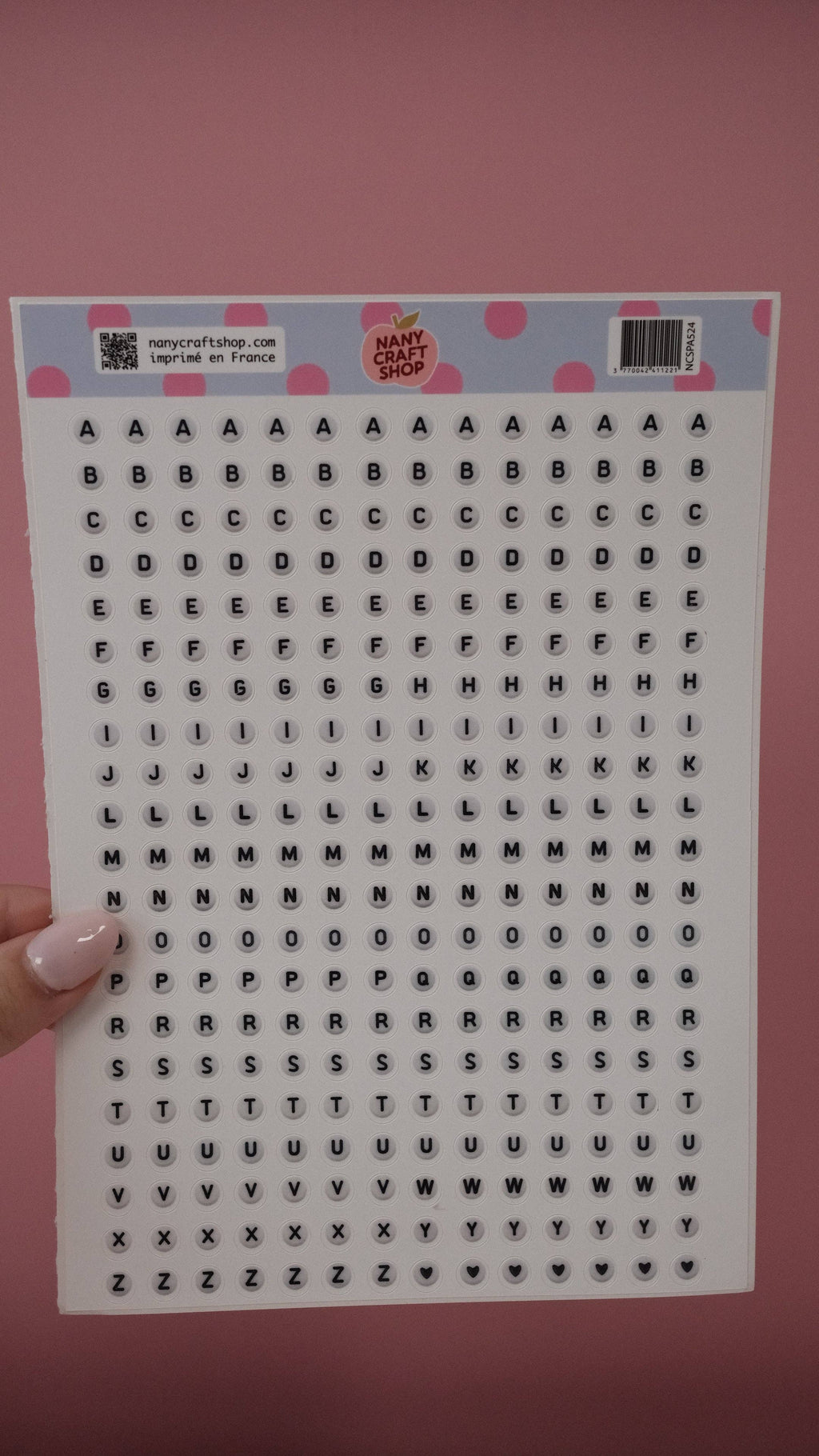 Planche sticker A5 alphabet perles - Nany Craft Shop