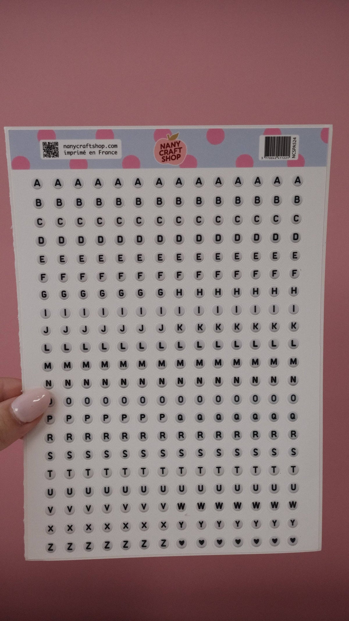 Planche sticker A5 alphabet perles - Nany Craft Shop