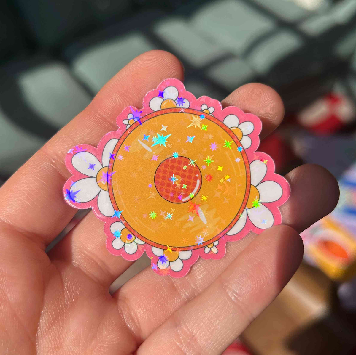 Sticker pailleté vinyle fleuri - Bloomie
