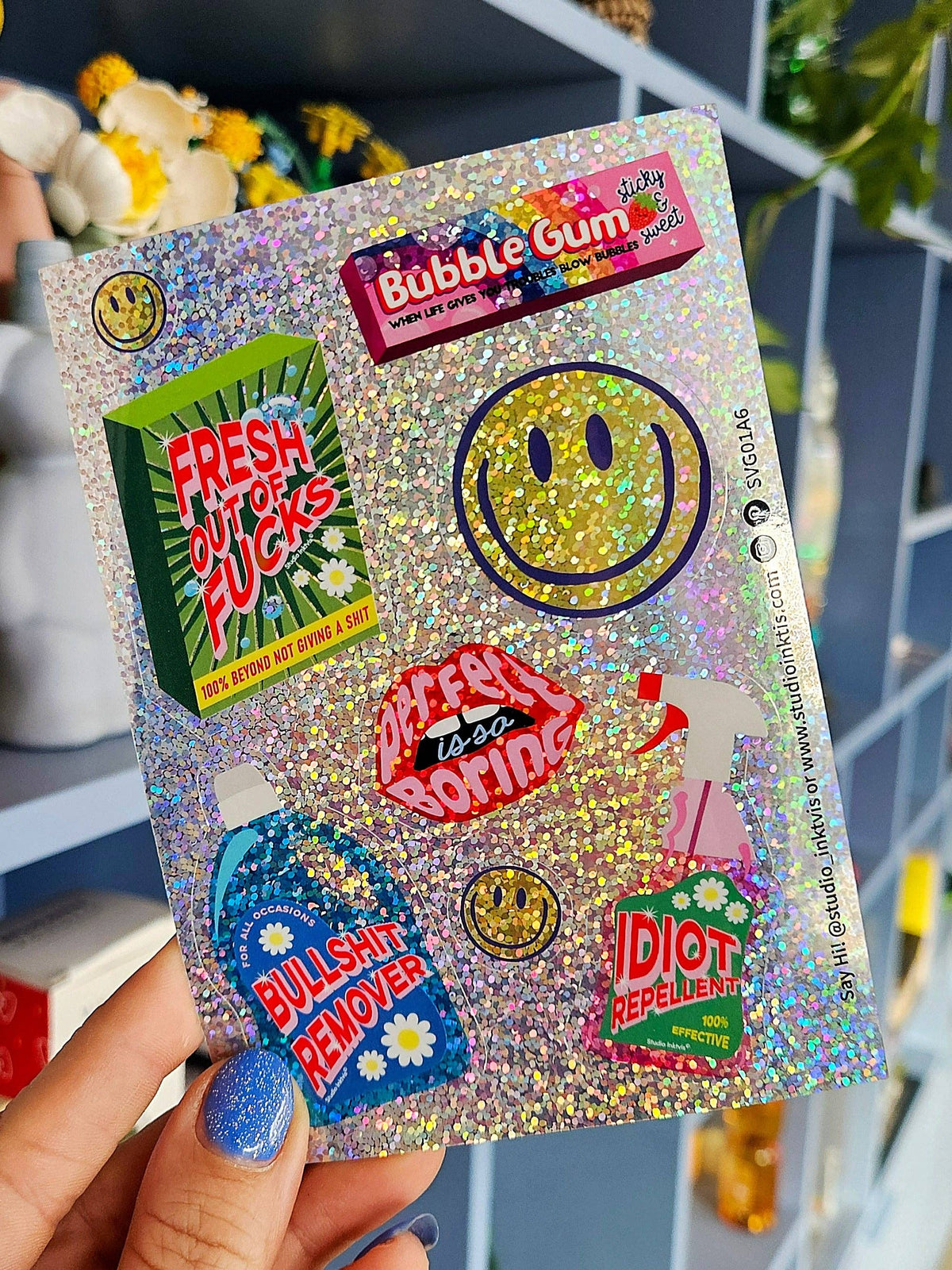 Stickers Pailletés — Smileys & Citations Sarcastiques · Studio Inktvis