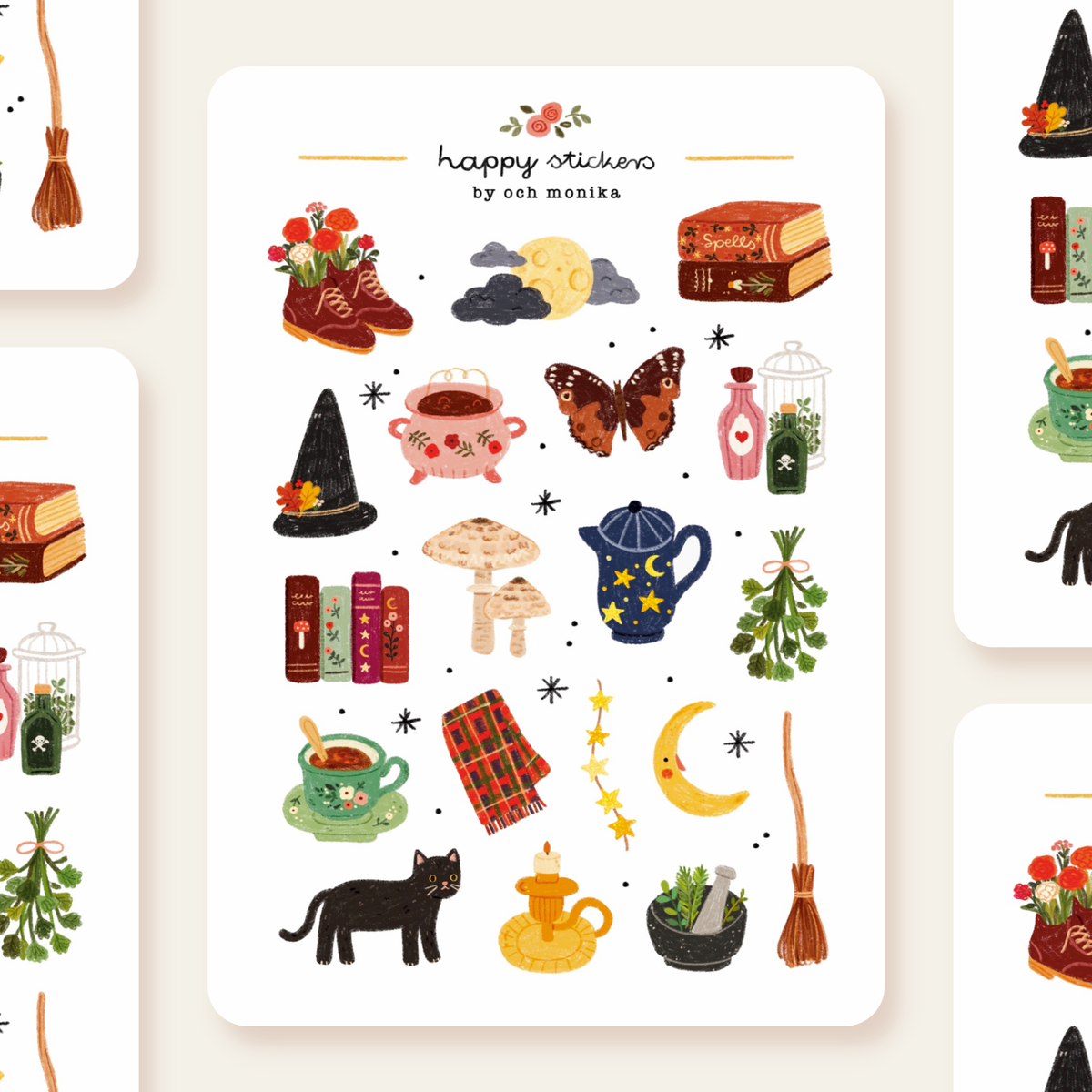 Planche de stickers Ambiance sorcière - Och Monika