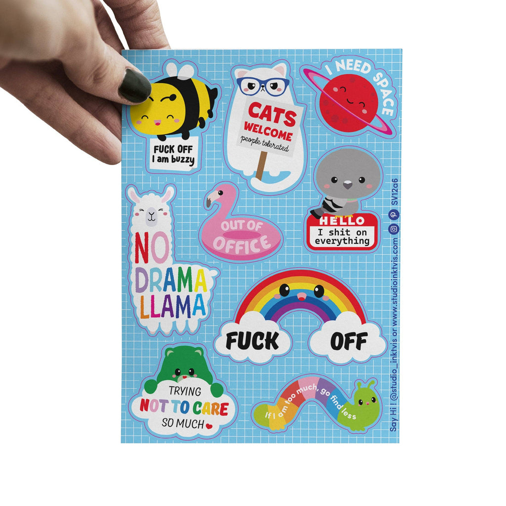 Planche de stickers Lama mignon et impertinent « No Drama » — Studio Inktvis