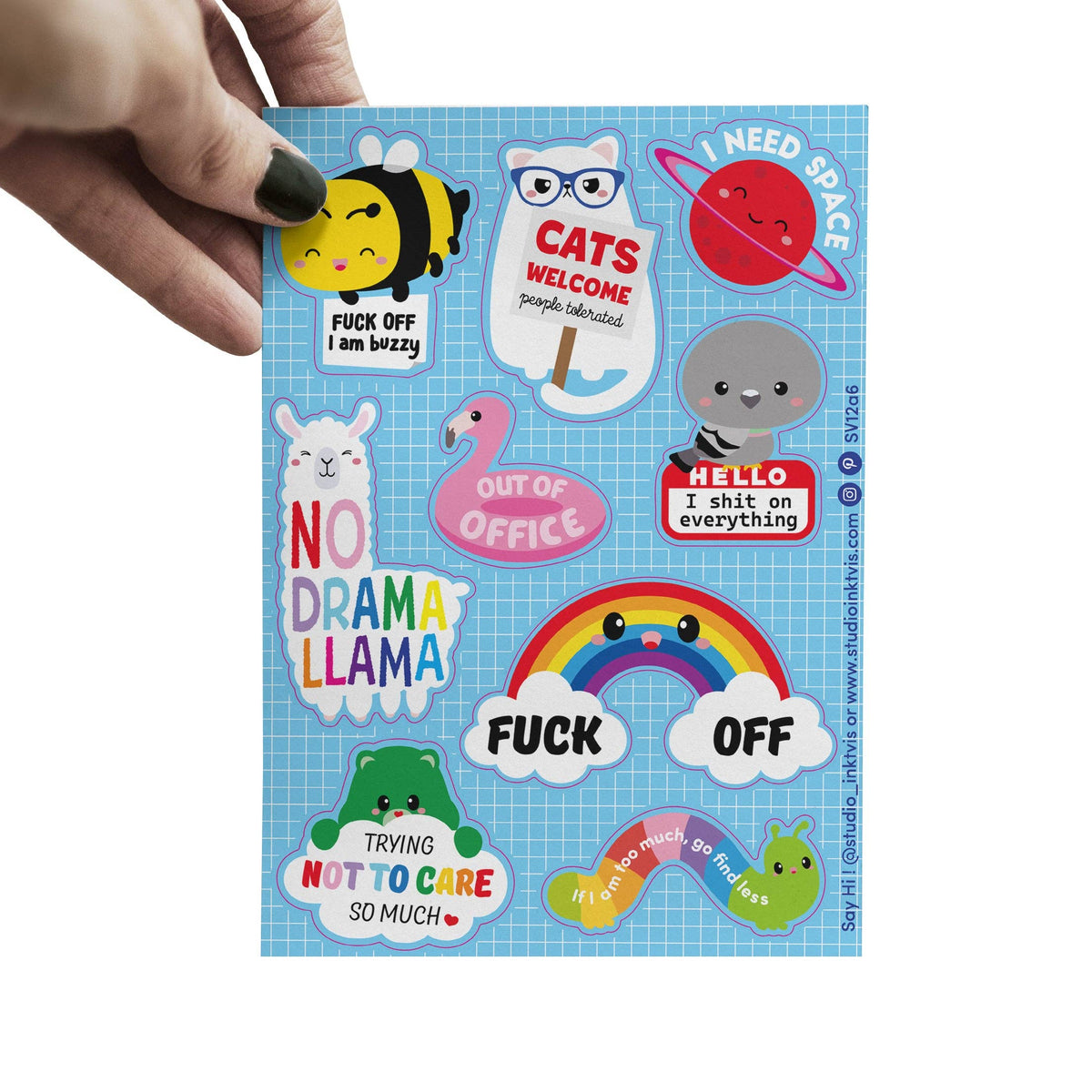 Planche de stickers Lama mignon et impertinent « No Drama » — Studio Inktvis