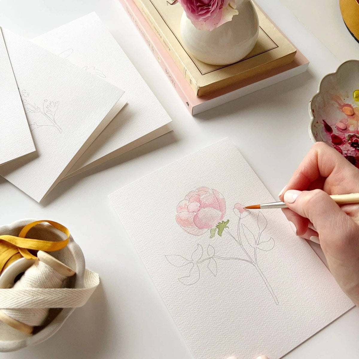 8 Cartes aquarelle à peindre avec des fleurs de jardin - Emily Lex
