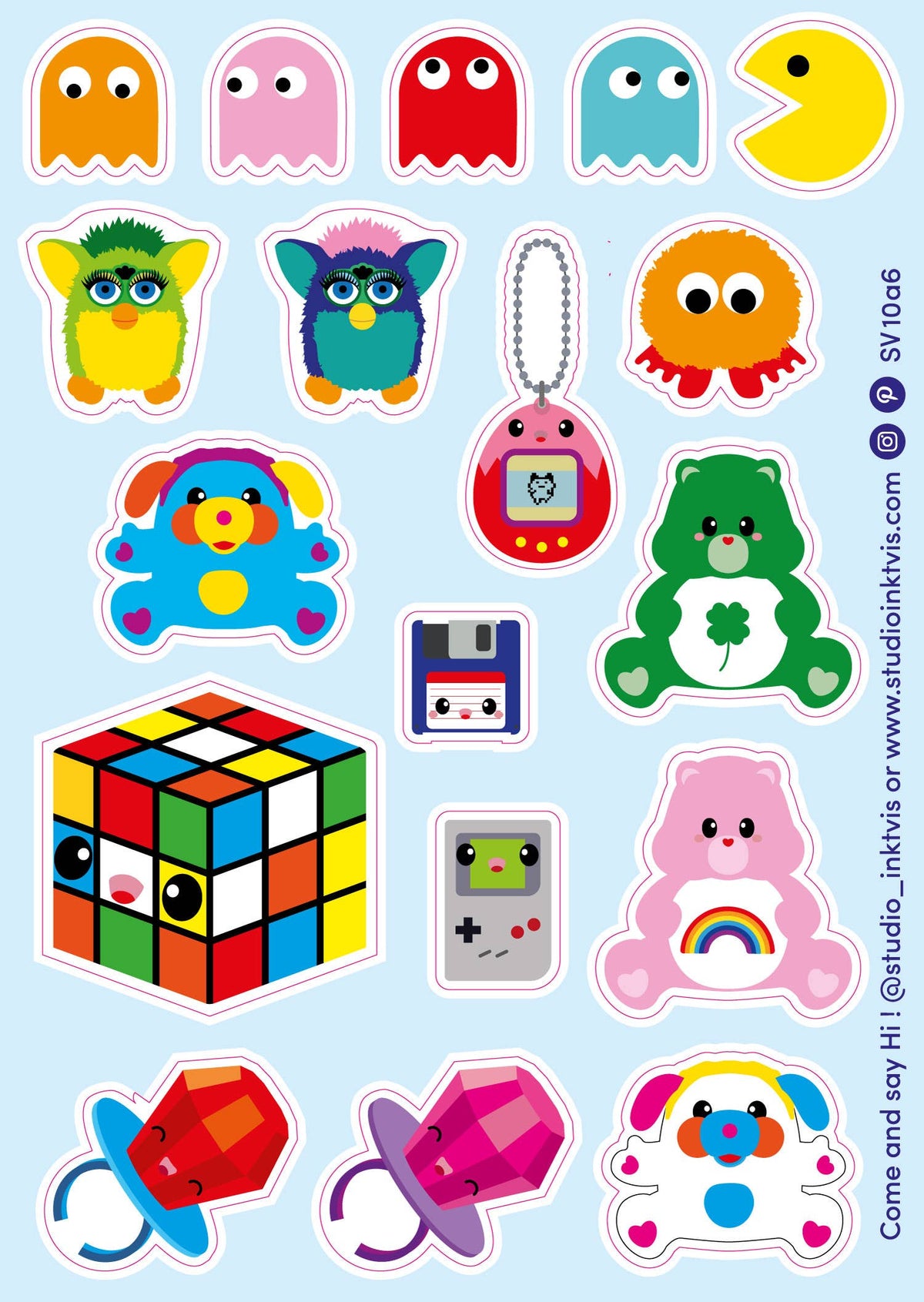 Planche de stickers vintage années 80 et 90 — 18 stickers en vinyle — Studio Inktvis