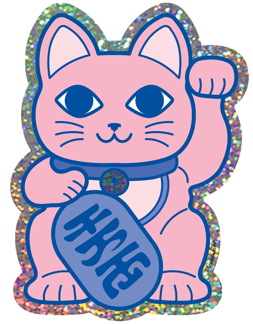 Sticker pailleté Maneki Neko Chat porte-bonheur — Studio Inktvis