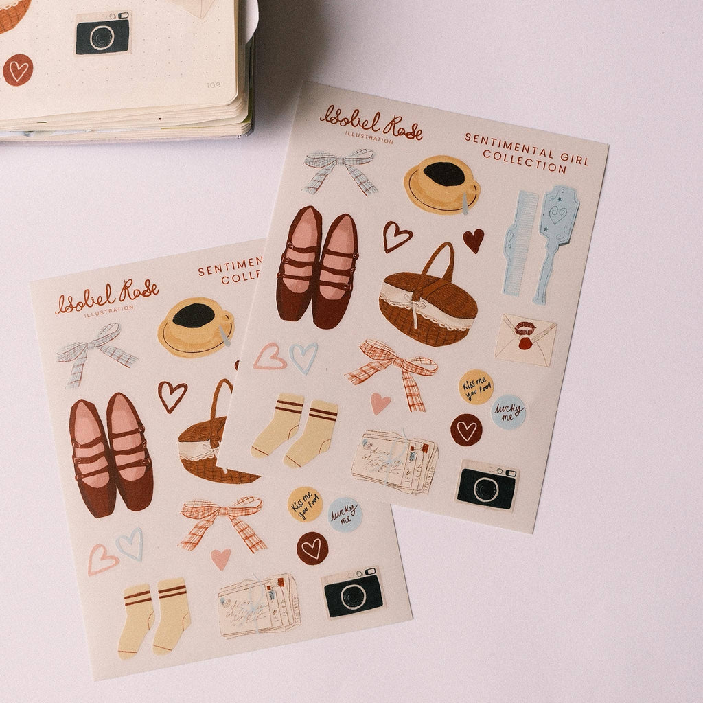 Planche de stickers « Sentimental Girl » - Isobel Rose Illustration