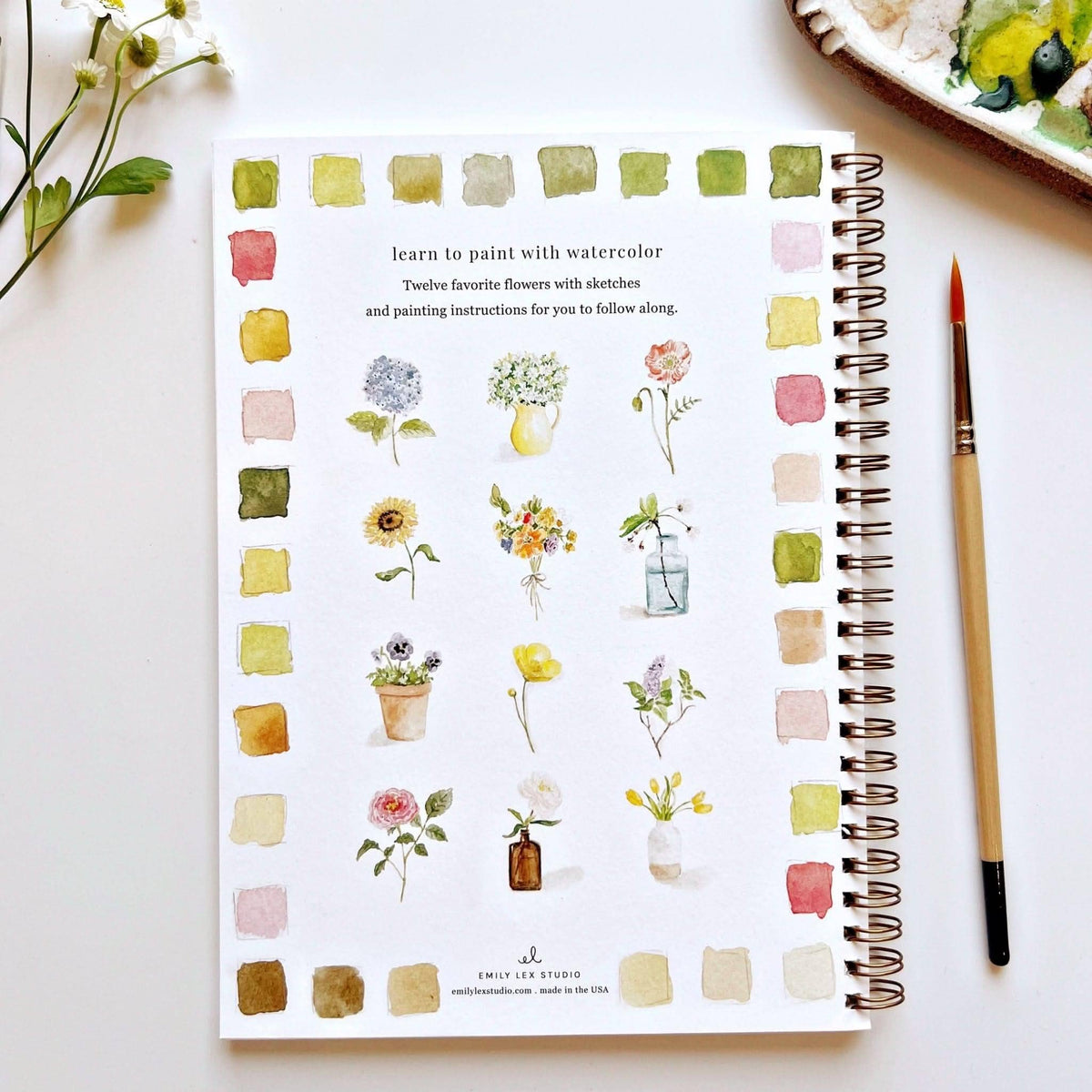 Cahier aquarelle fleurs Emily Lex Studio