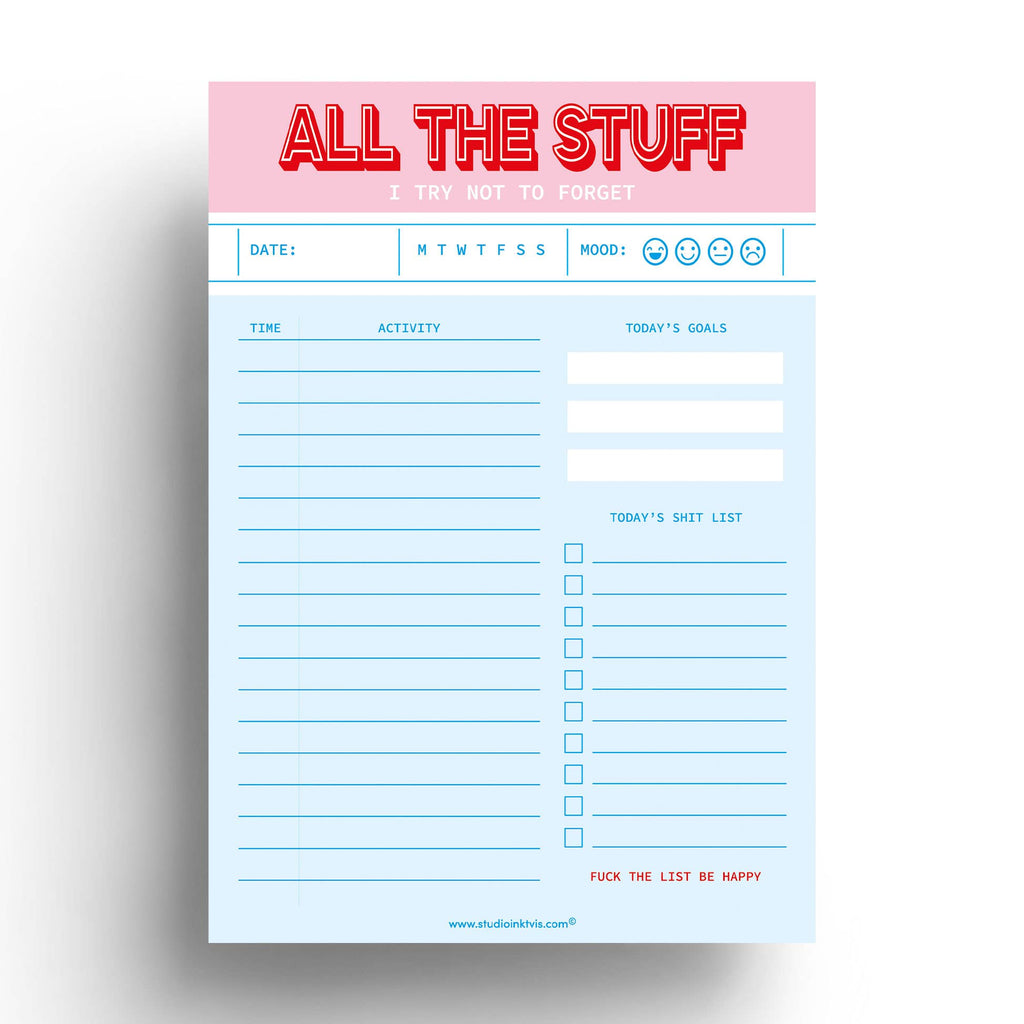 Carnet de Notes A5 Rose — All The Stuff I Try Not To Forget · Studio Inktvis