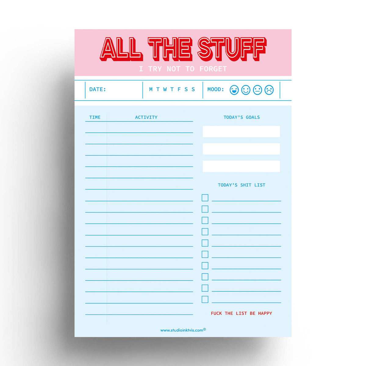 Carnet de Notes A5 Rose — All The Stuff I Try Not To Forget · Studio Inktvis